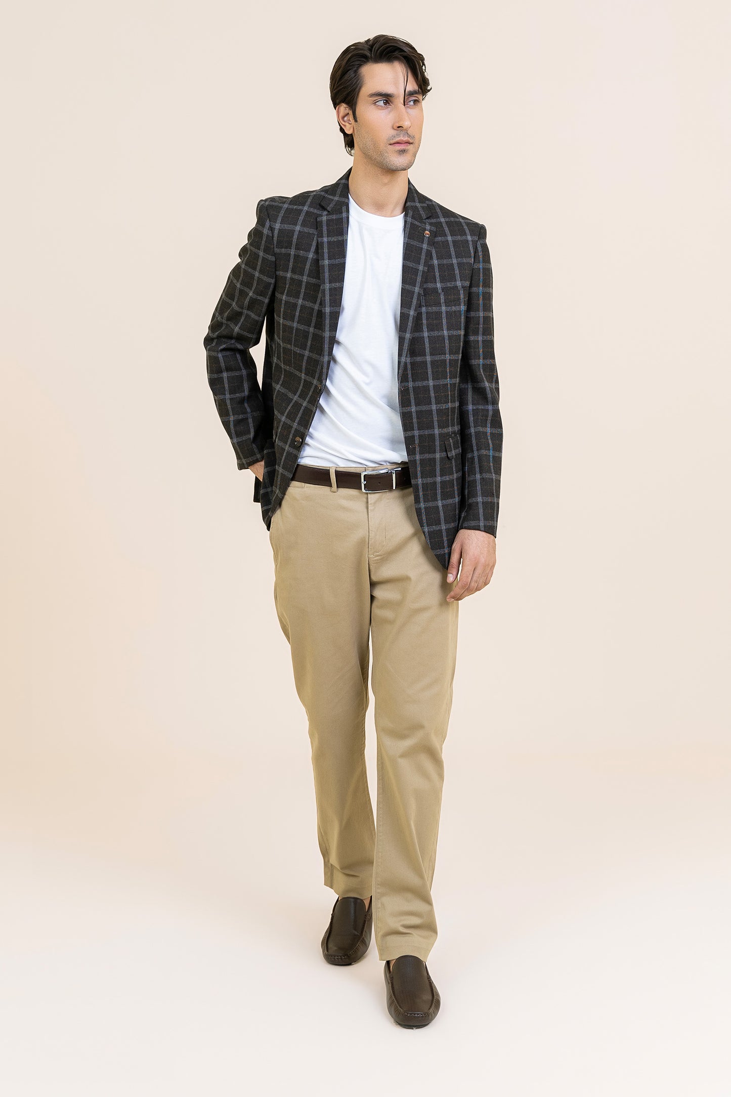 COFFEE BROWN COLOR TWEED COAT - CHECK - 9050-23