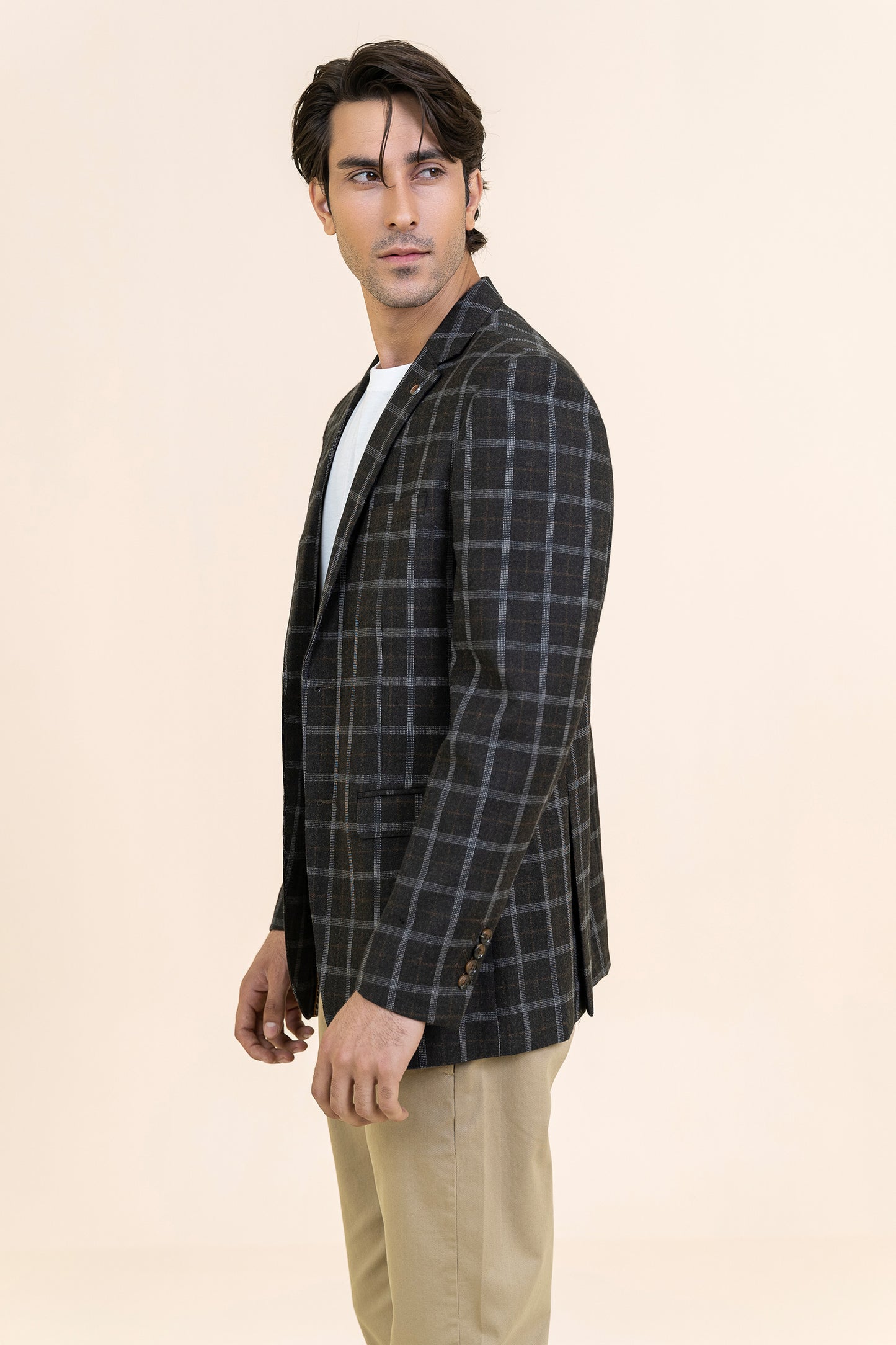 COFFEE BROWN COLOR TWEED COAT - CHECK - 9050-23