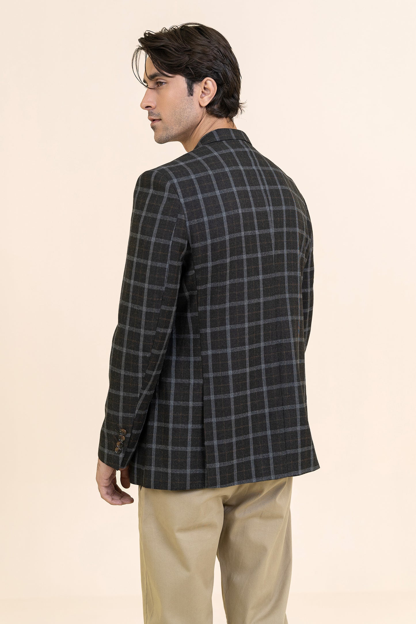 COFFEE BROWN COLOR TWEED COAT - CHECK - 9050-23