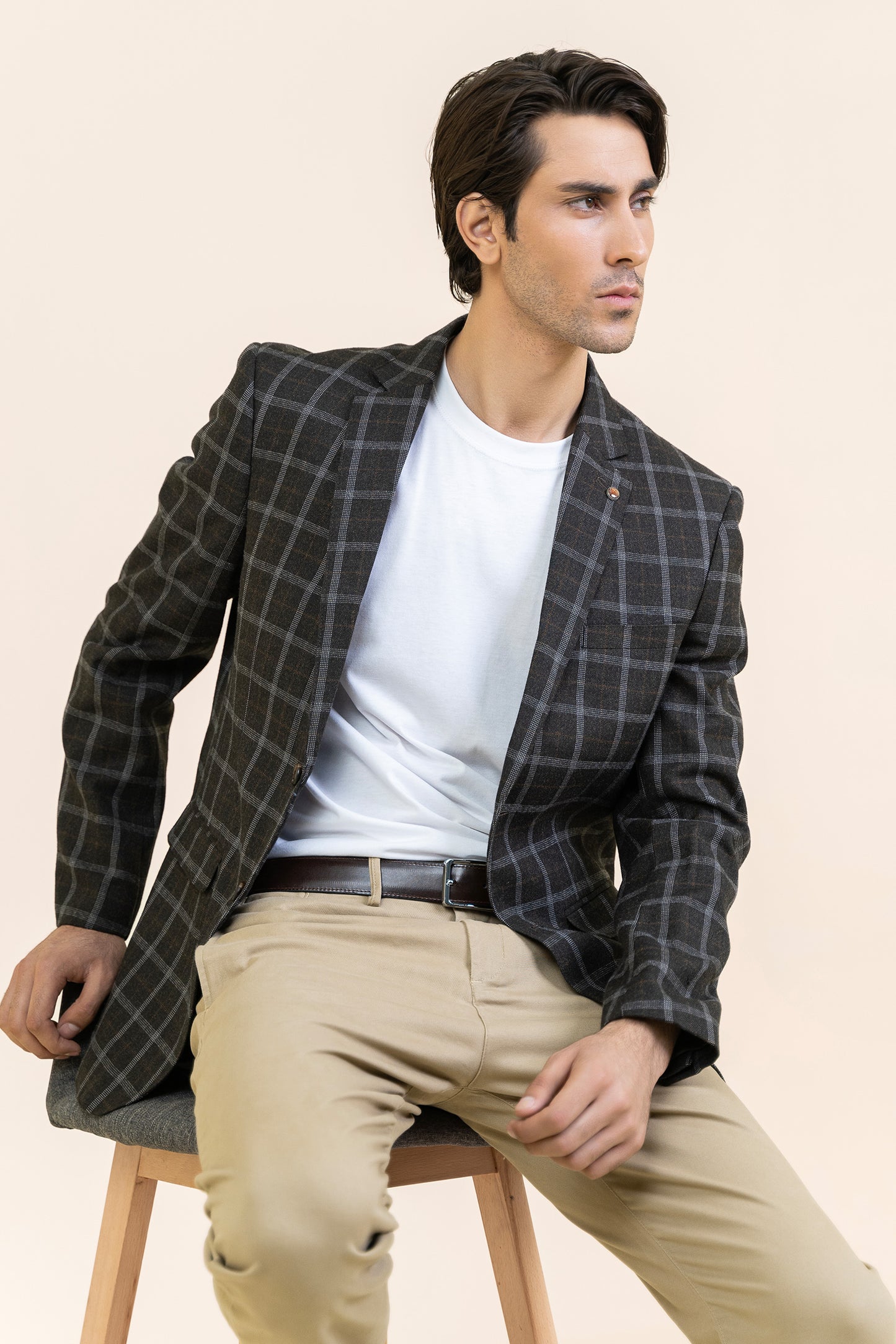 COFFEE BROWN COLOR TWEED COAT - CHECK - 9050-23