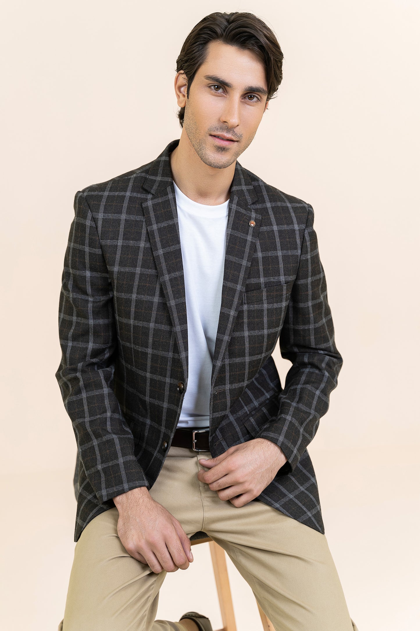 COFFEE BROWN COLOR TWEED COAT - CHECK - 9050-23