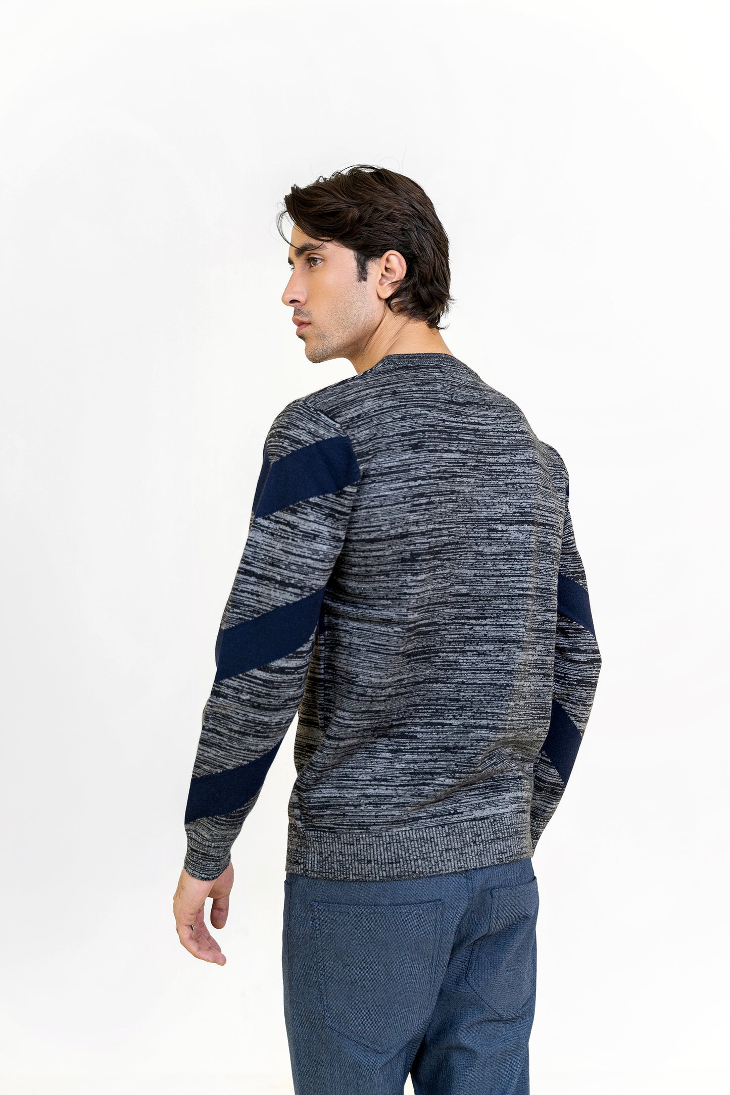 Gray and Navy Round Neck Sweater