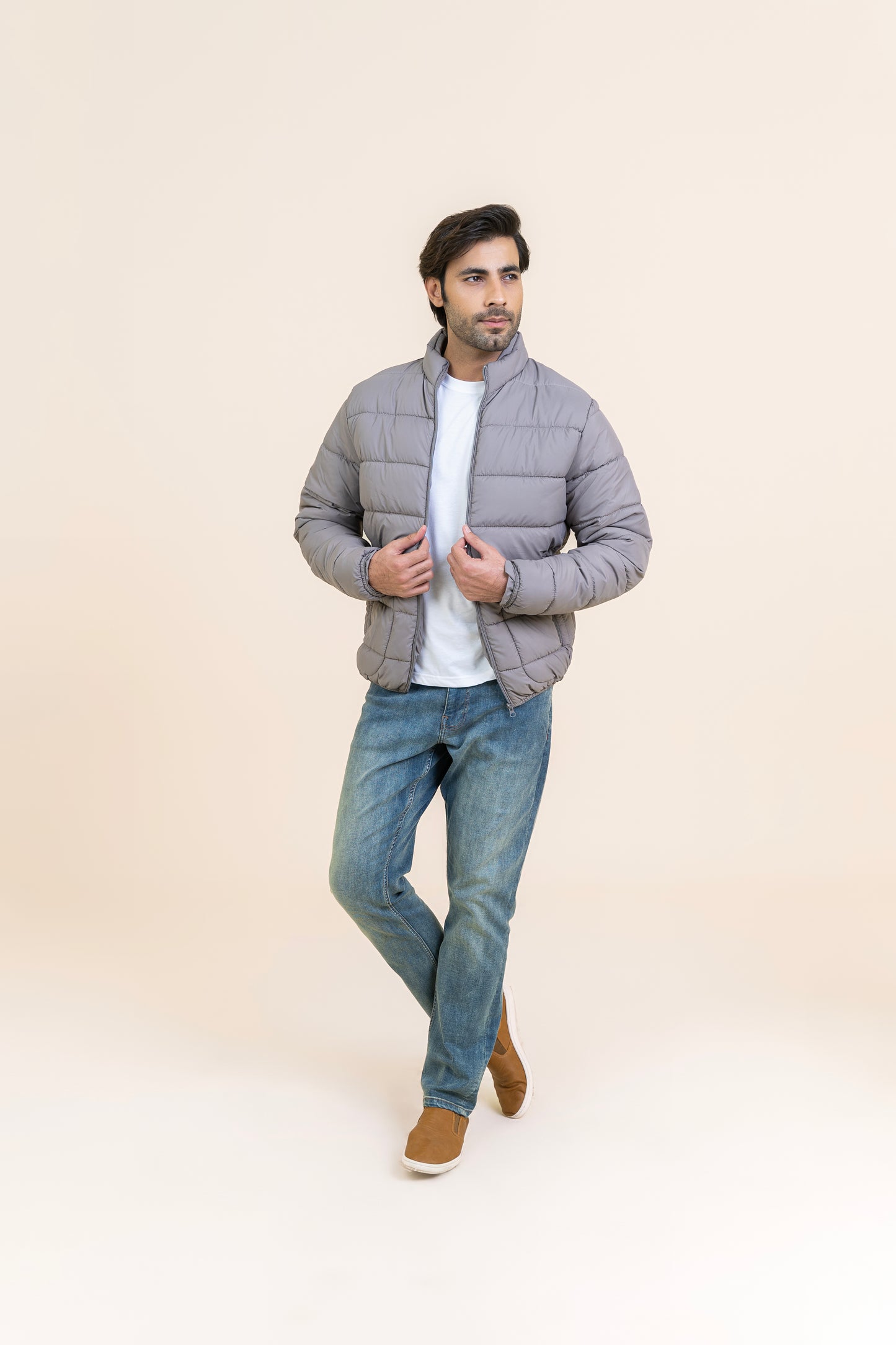 Markhor Light Grey Puffer Full Sleeve Jacket T208-T2