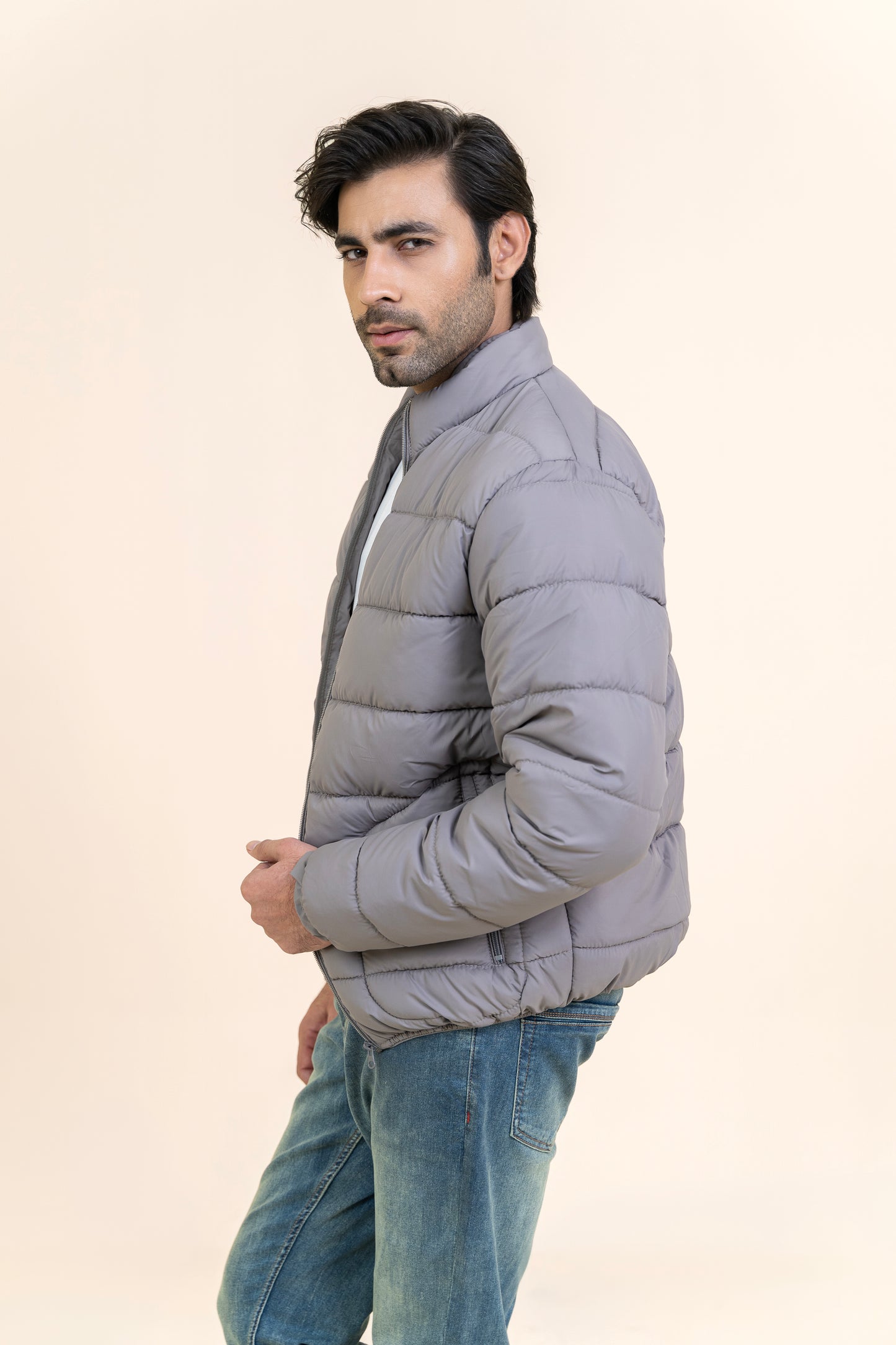 Markhor Light Grey Puffer Full Sleeve Jacket T208-T2