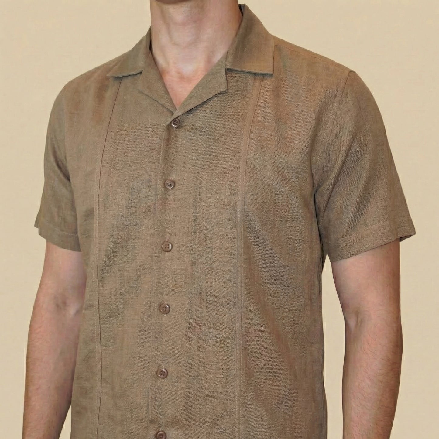 Cappuccino Cuban Collar Shirt - 100% Cotton Linen