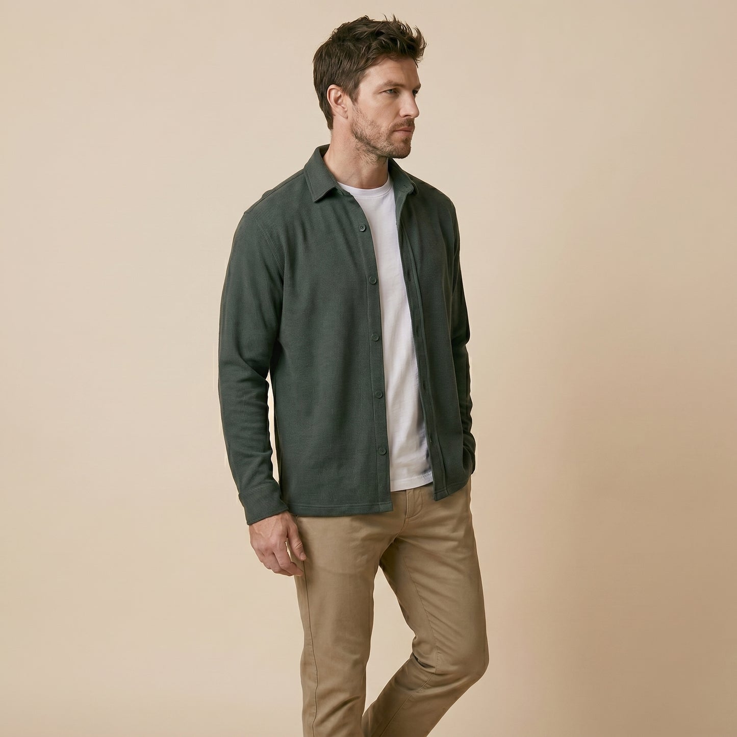 Green Rib Over Shirt - 100% Cotton Rib