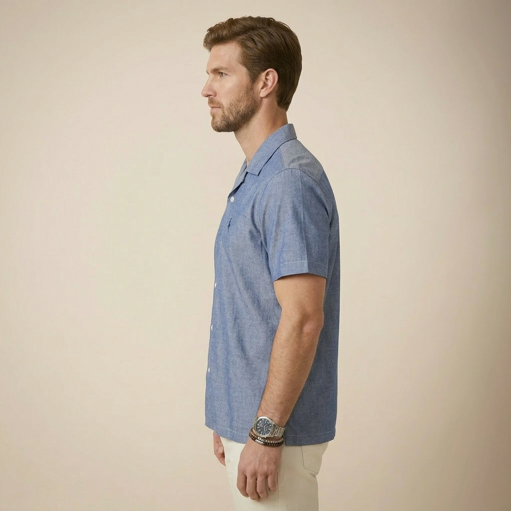 Gray Cuban Collar Shirt - Premium Oxford Fabric