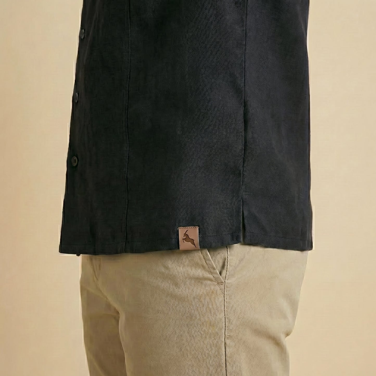 Black Cuban Collar Shirt - 100% Cotton Linen
