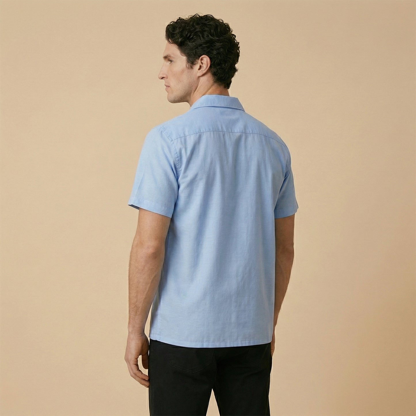 Sky Blue Cuban Collar Shirt - Double Pocket