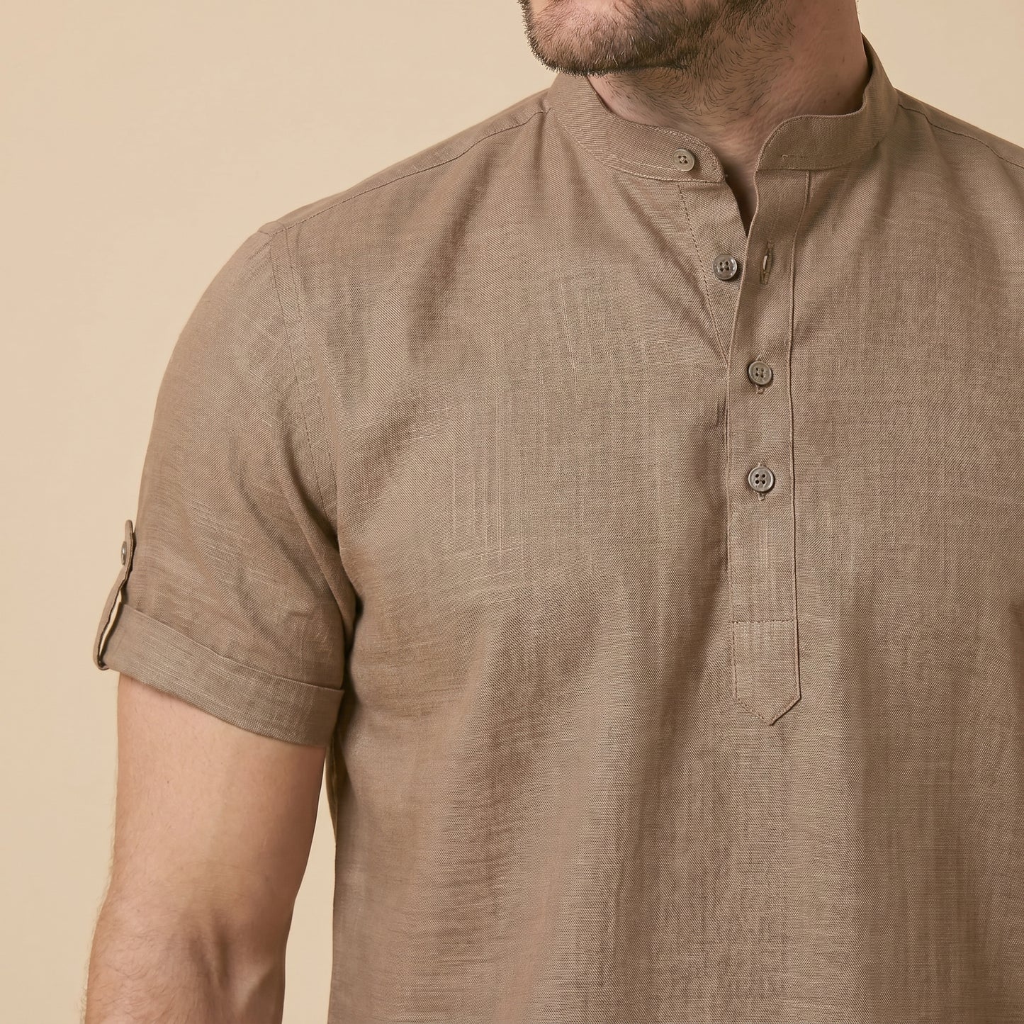Cappuccino Henley Shirt - 100% Cotton Linen
