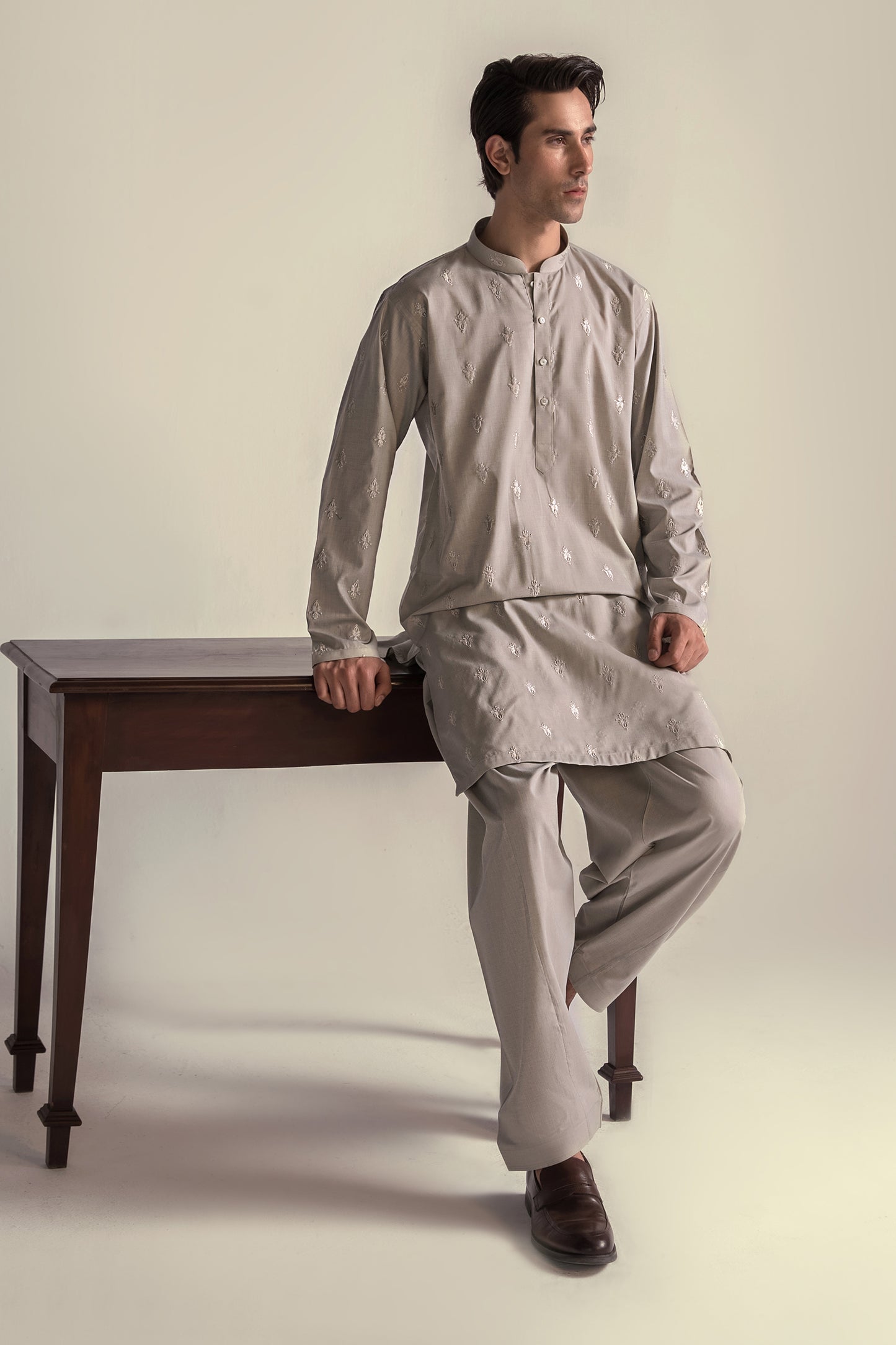 Takhleeq Light Gray Embroidered S-Suit SST3-2991