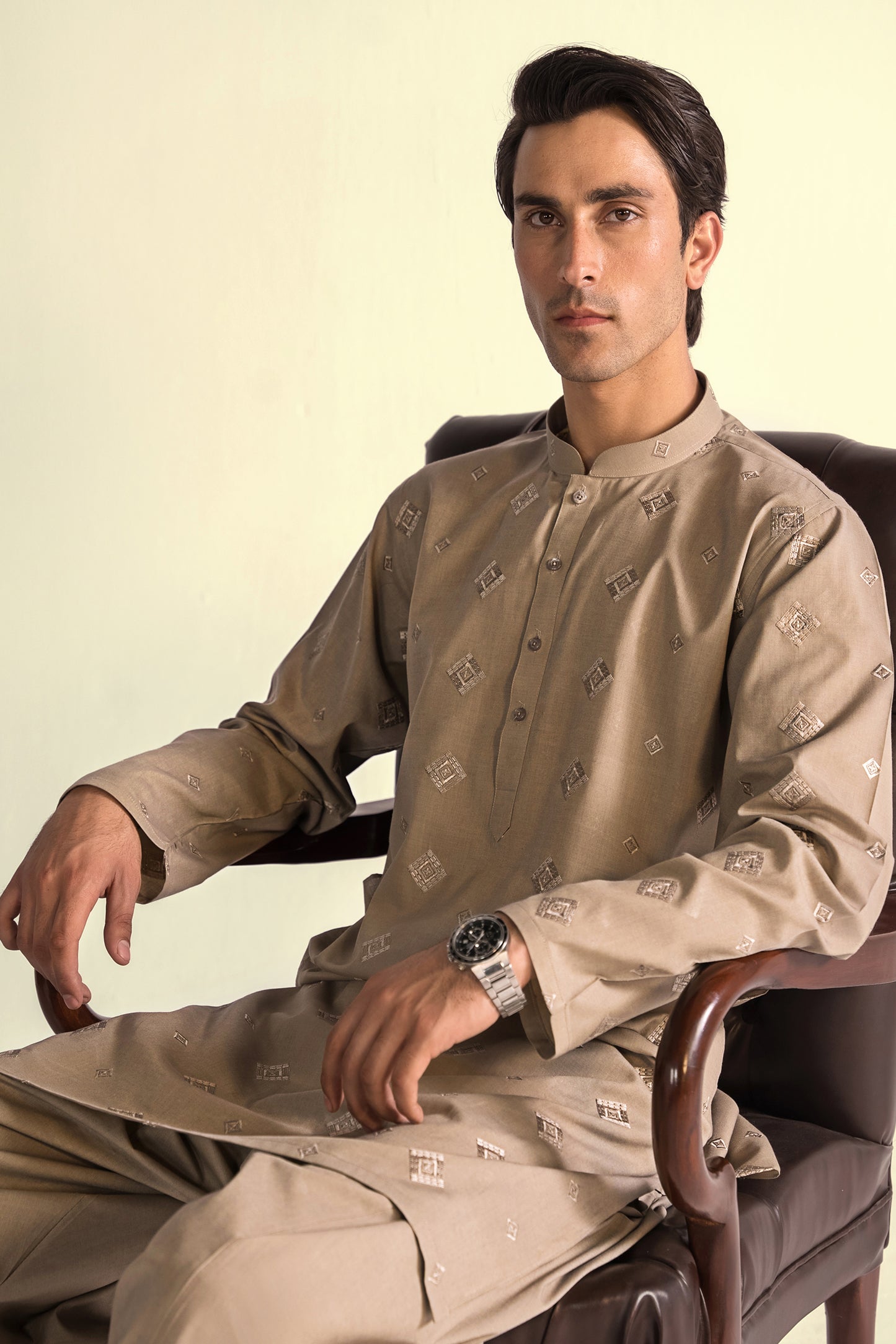 Takhleeq Light Brown Embroidered S-Suit SST3-2991