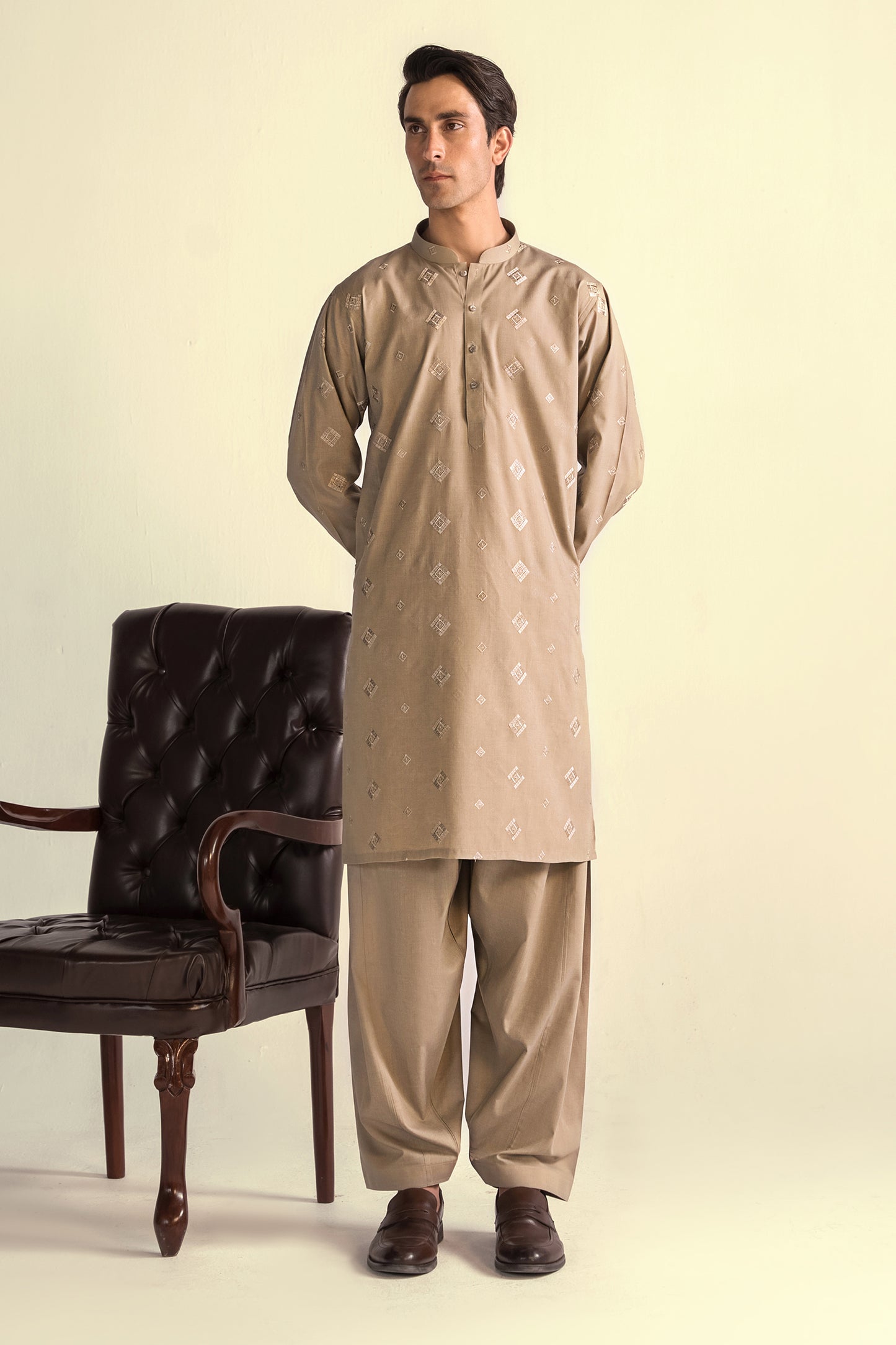 Takhleeq Light Brown Embroidered S-Suit SST3-2991