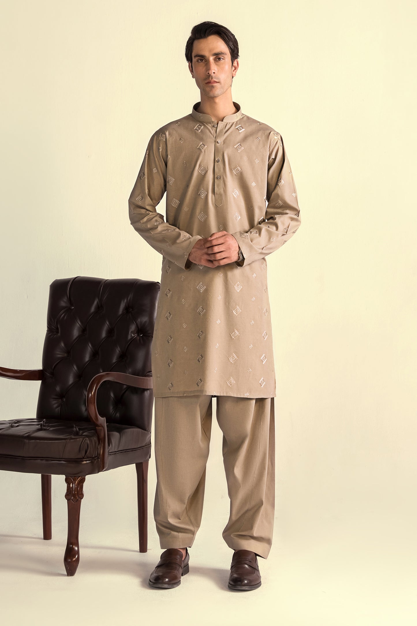 Takhleeq Light Brown Embroidered S-Suit SST3-2991