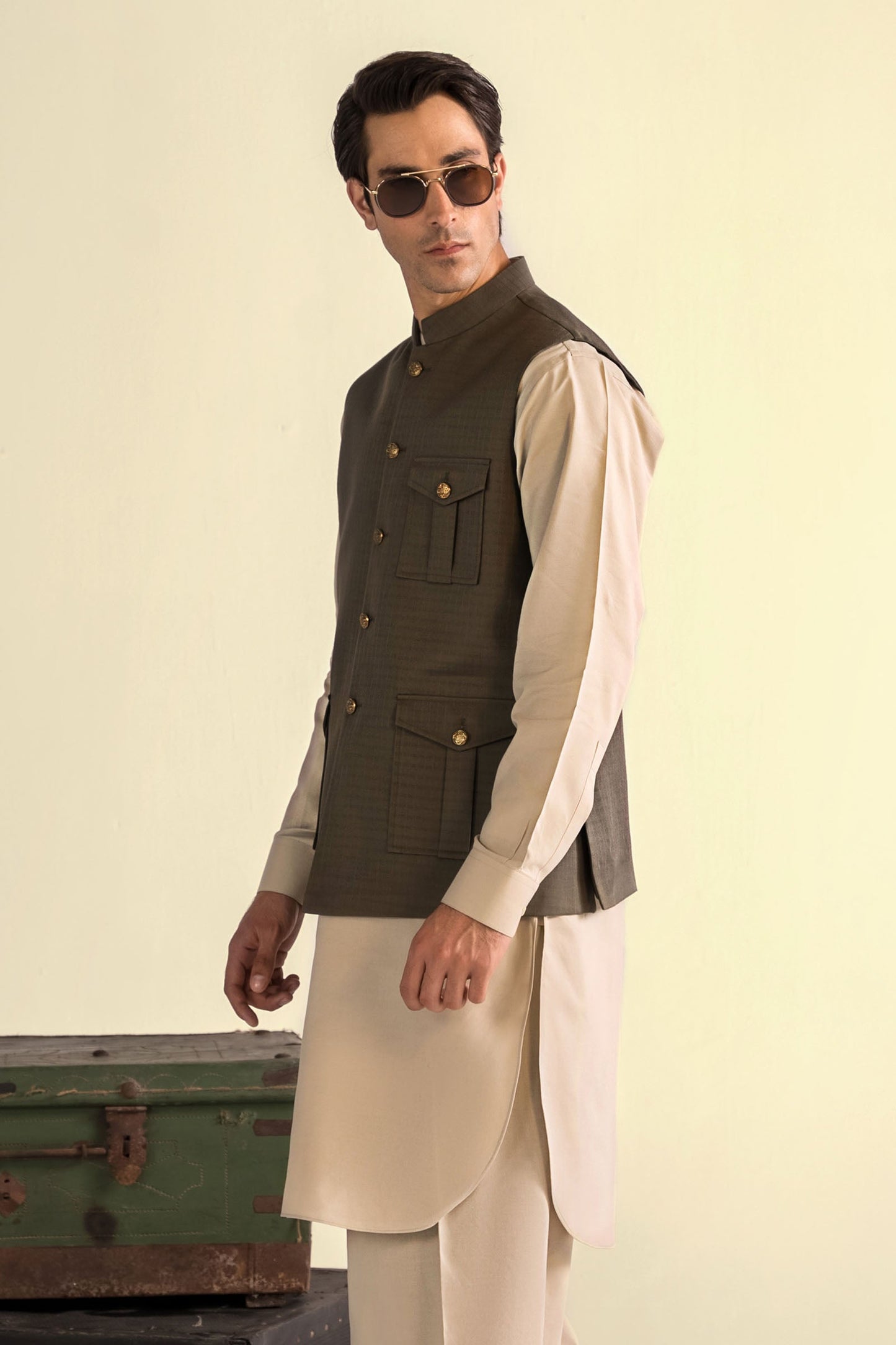 Takhleeq Olive Green Waist Coat WCT3