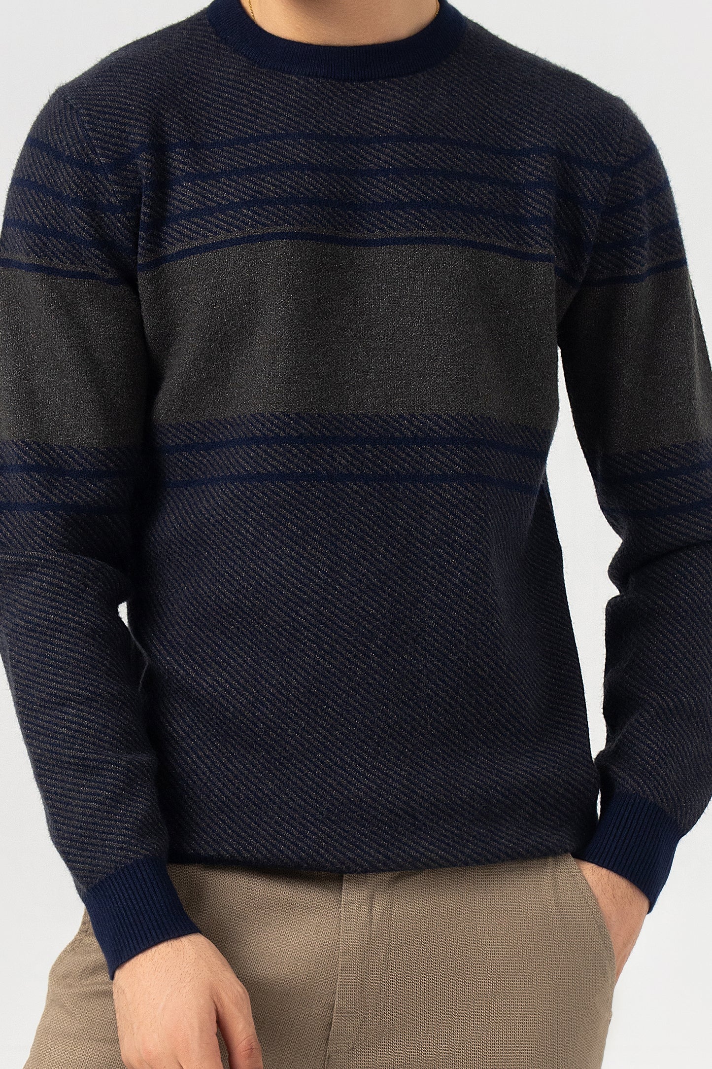 Gray and Navy Round Neck Sweater