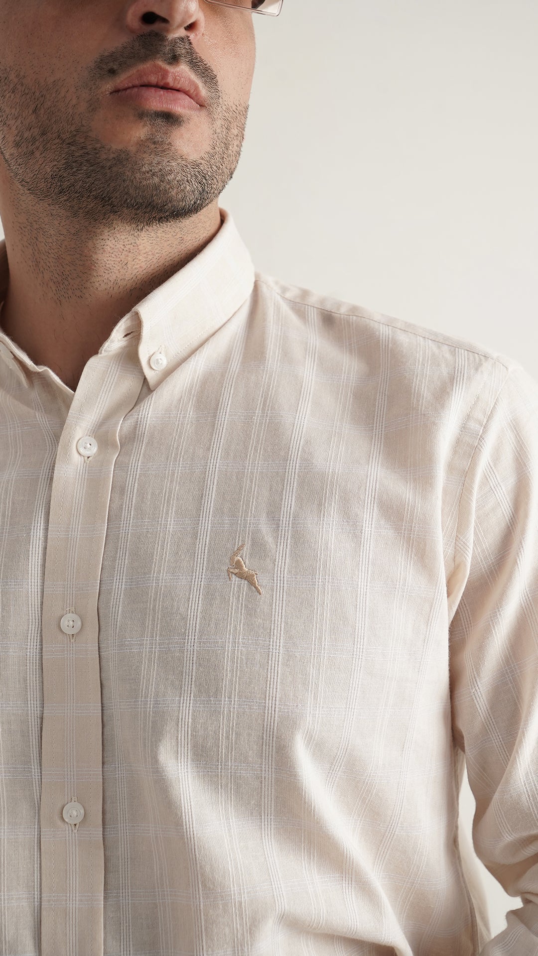 Markhor Off White Lining Wash N Wear Signature Casual Shirt