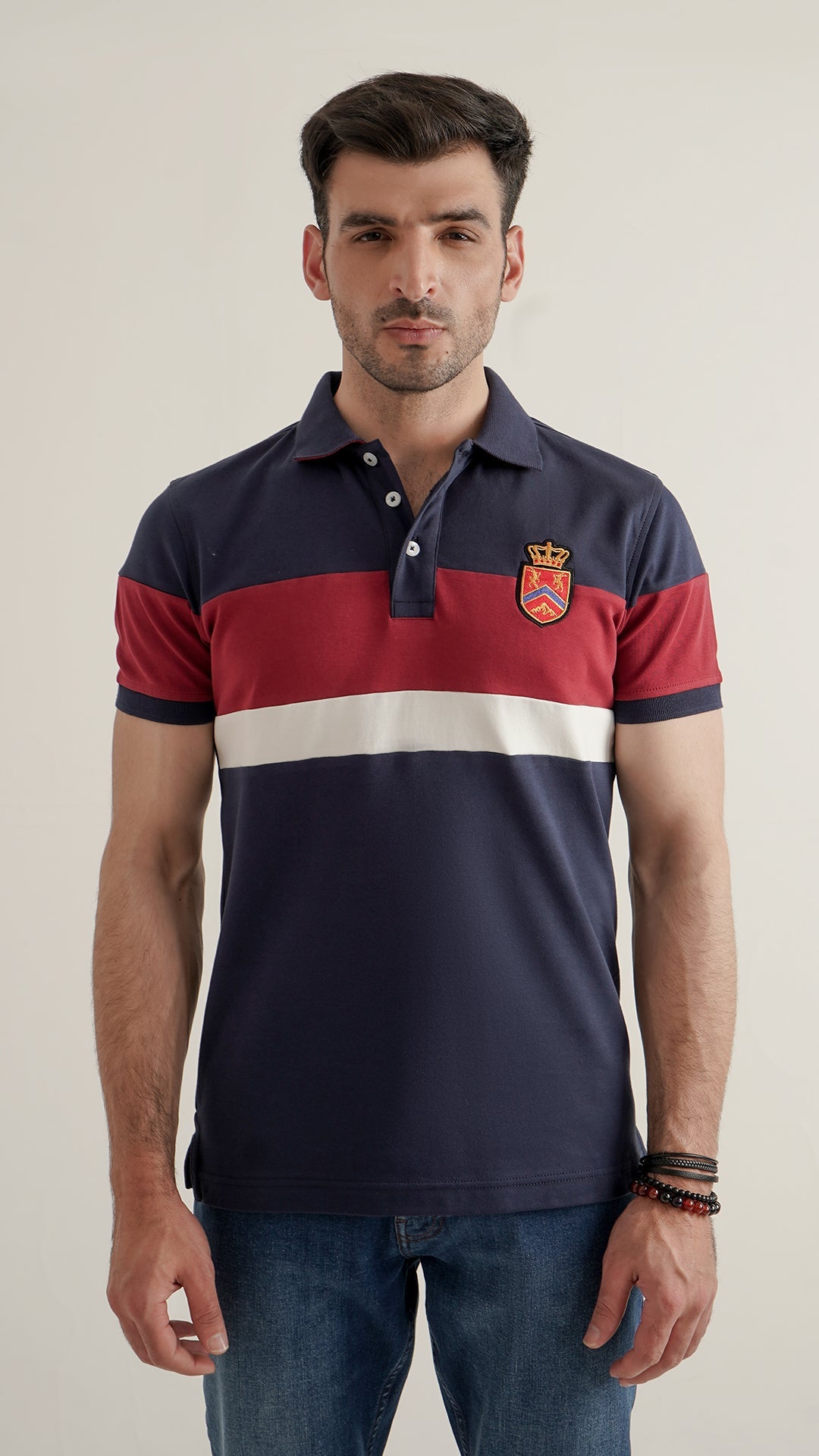 Markhor Navy, Maroon and White Fashion Interlock Polo