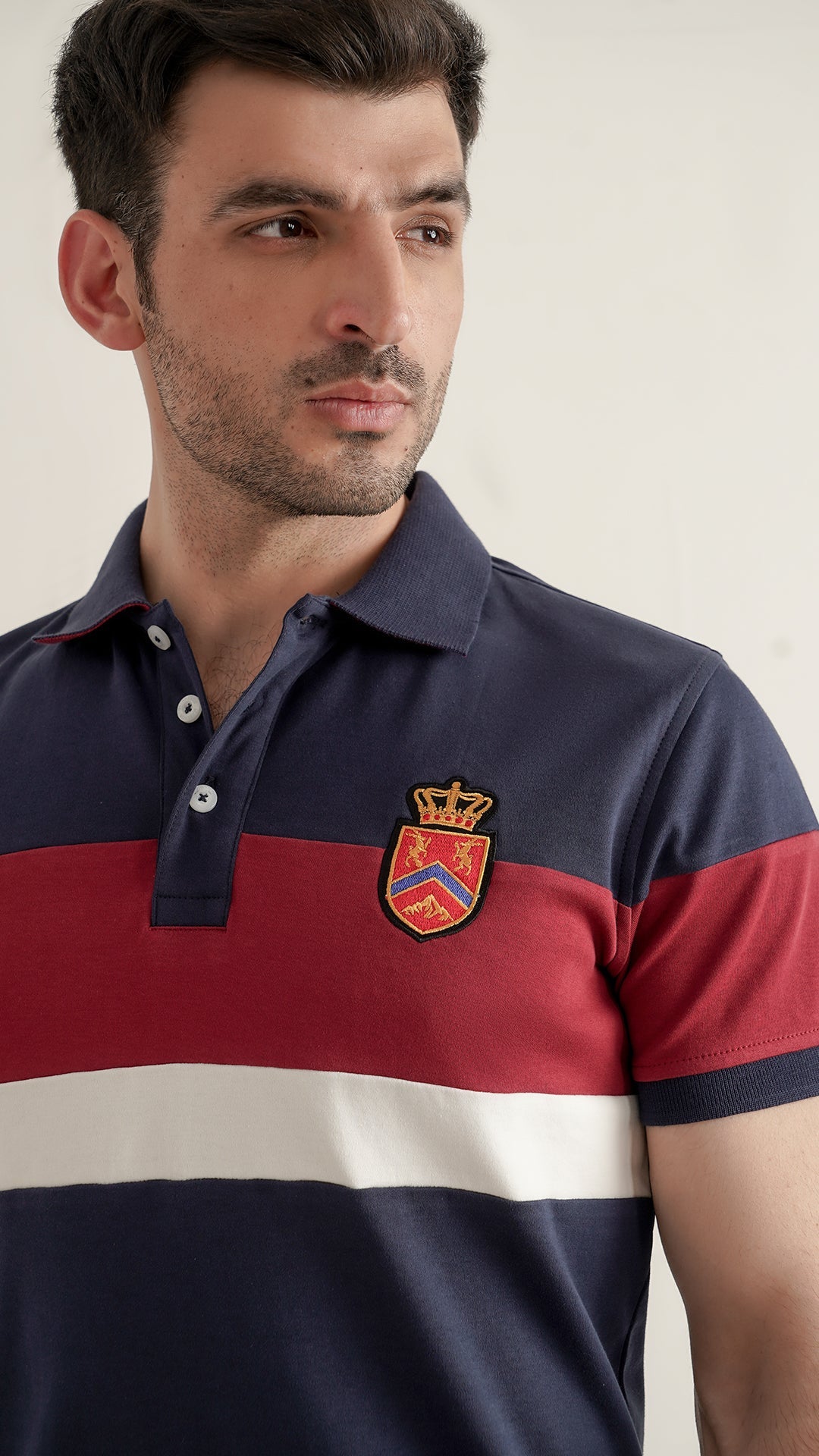 Markhor Navy, Maroon and White Fashion Interlock Polo