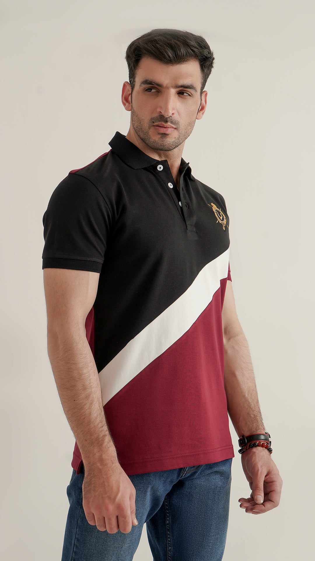 Markhor Black, Maroon and White Fashion Interlock Polo