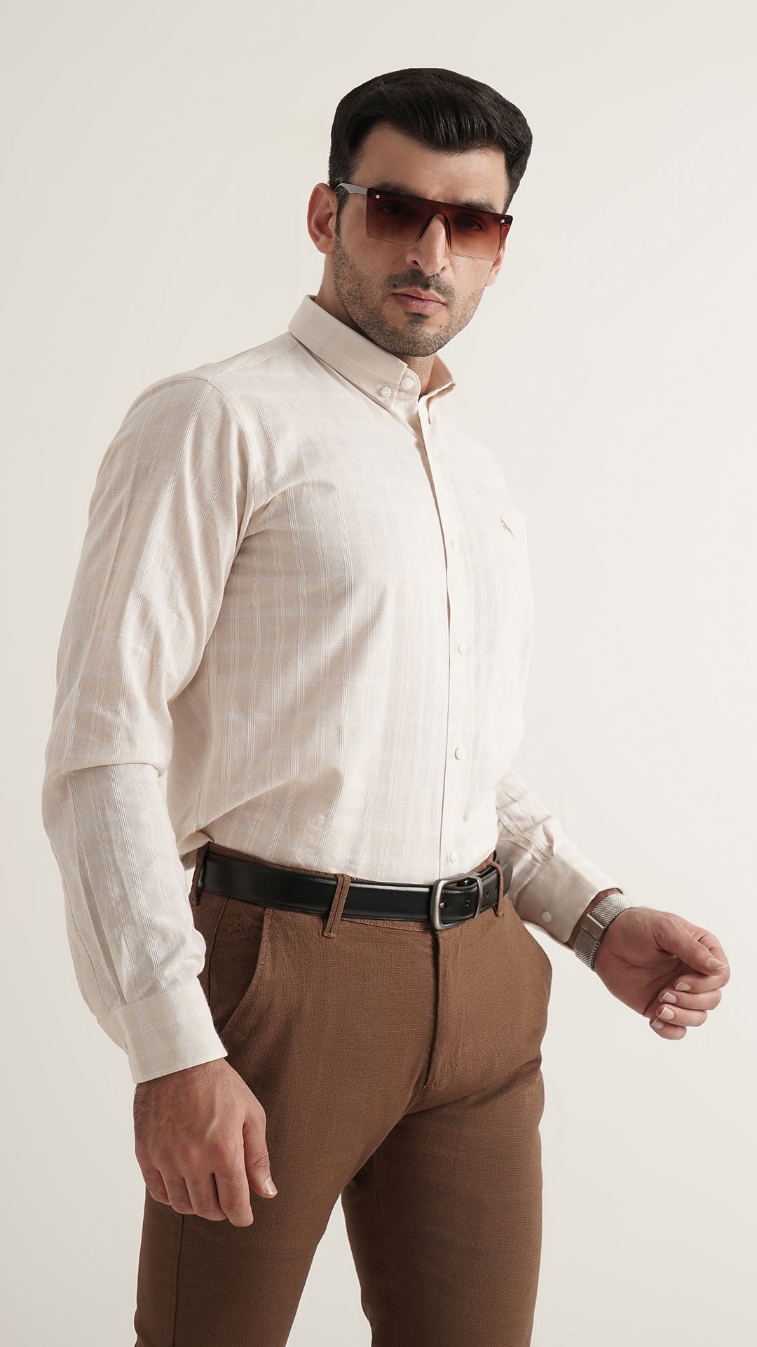 Markhor Off White Lining Wash N Wear Signature Casual Shirt