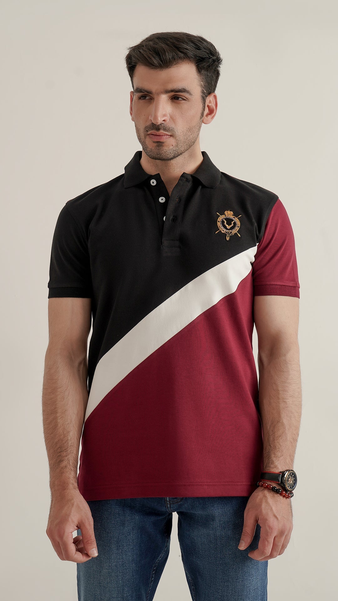 Markhor Black, Maroon and White Fashion Interlock Polo