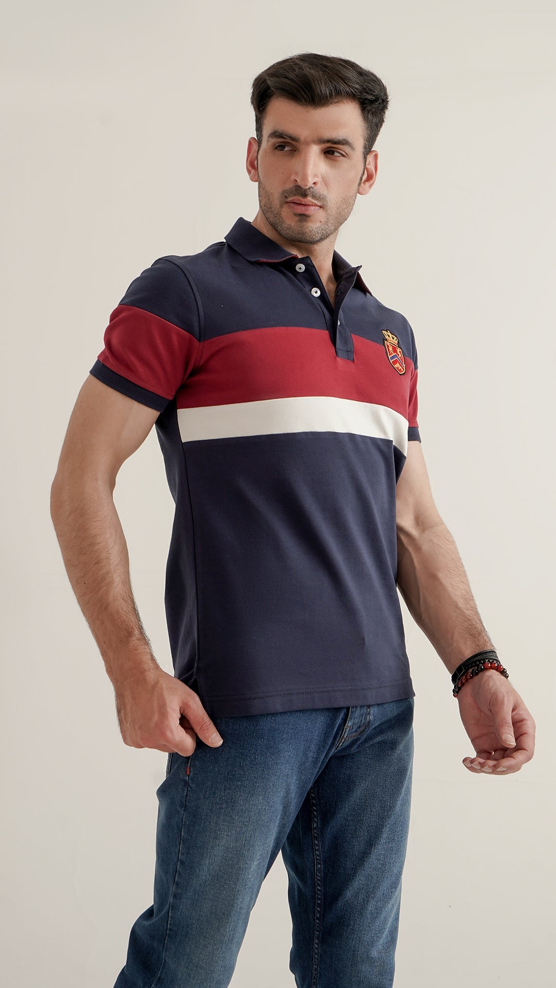 Markhor Navy, Maroon and White Fashion Interlock Polo
