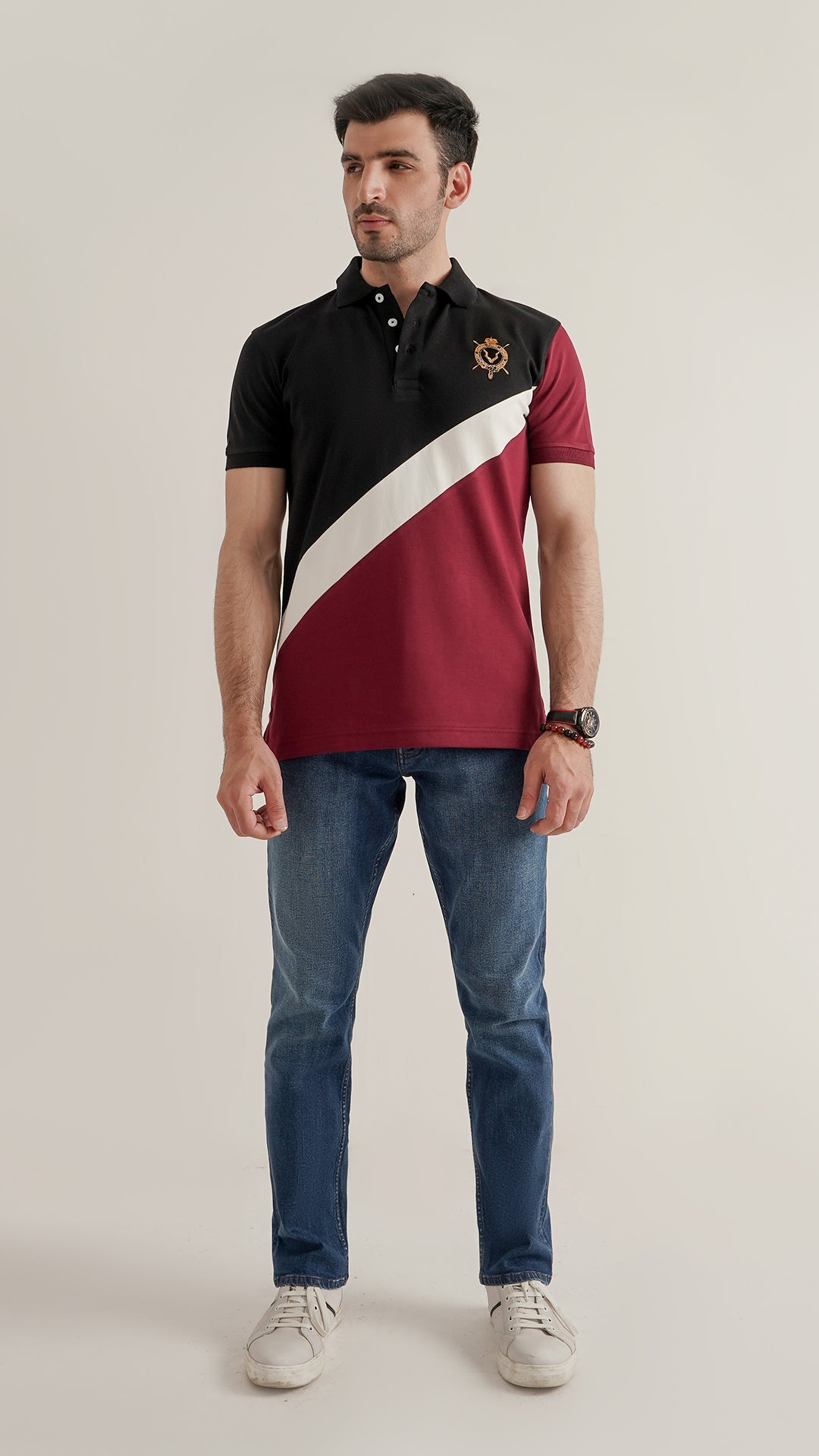 Markhor Black, Maroon and White Fashion Interlock Polo