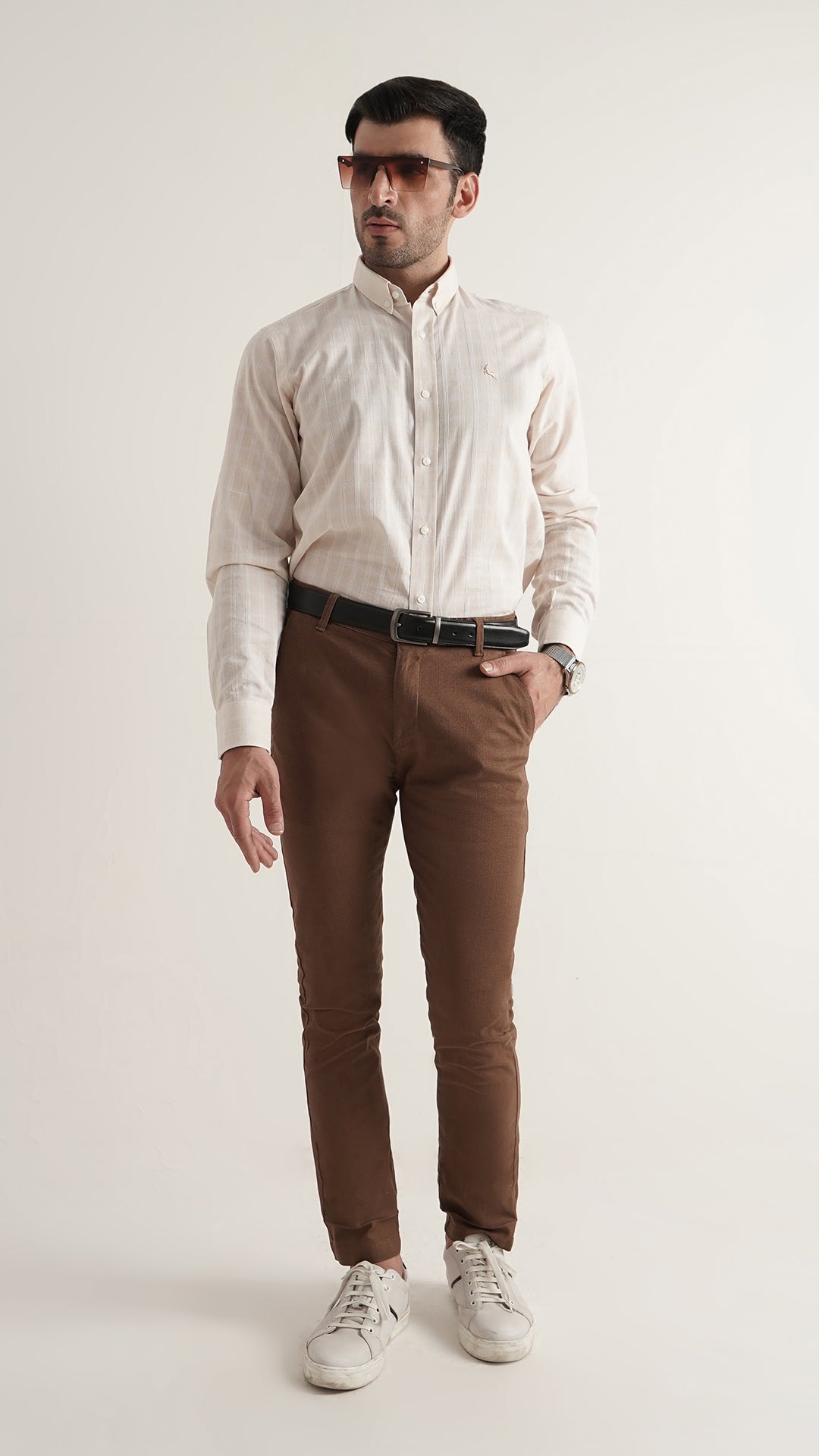 Markhor Off White Lining Wash N Wear Signature Casual Shirt