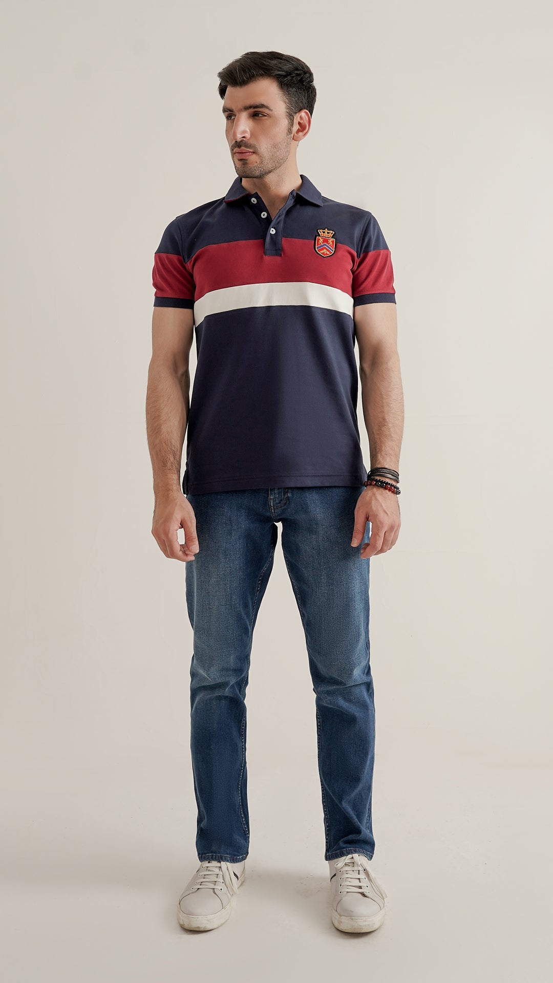 Markhor Navy, Maroon and White Fashion Interlock Polo