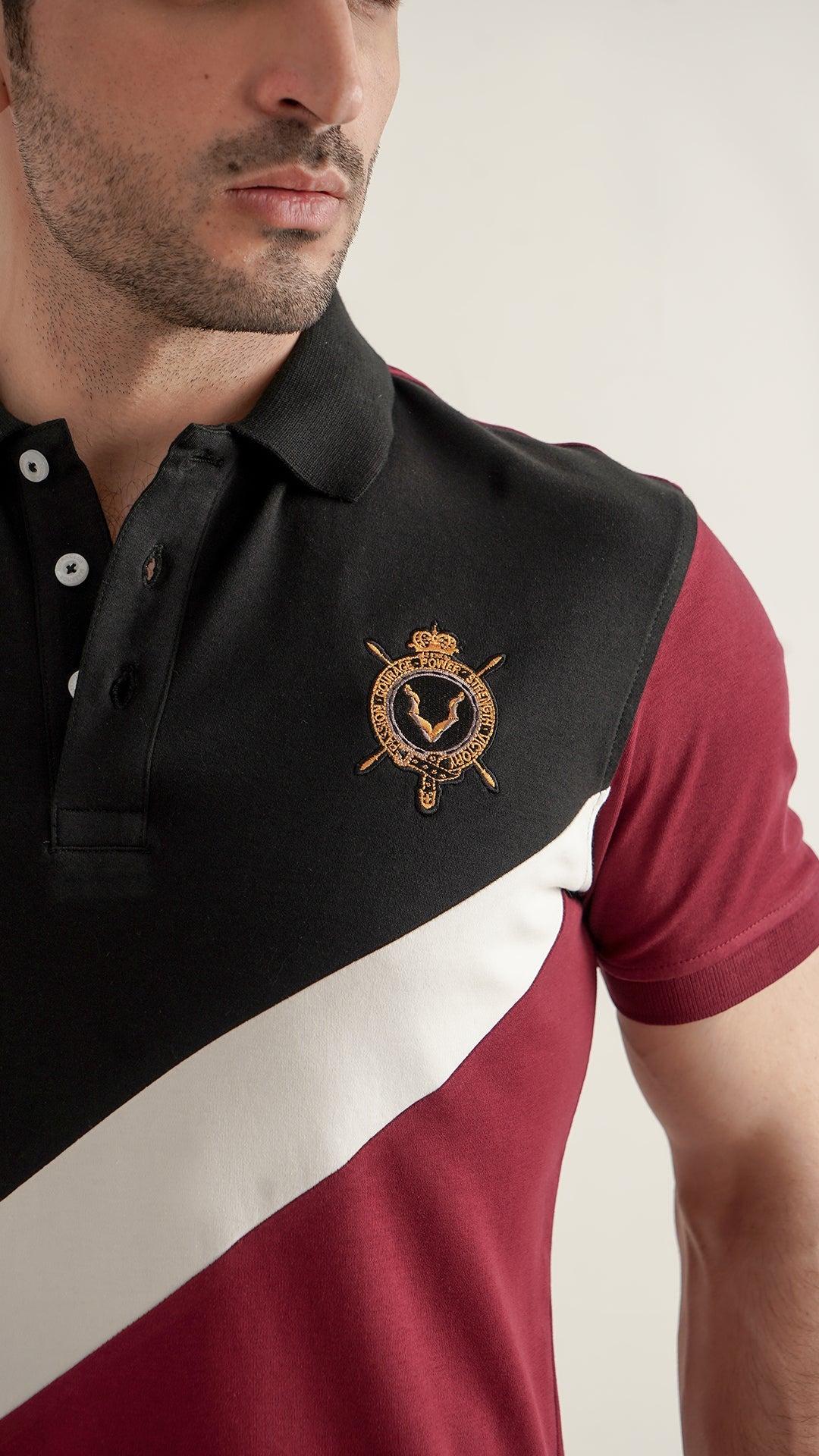 Markhor Black, Maroon and White Fashion Interlock Polo