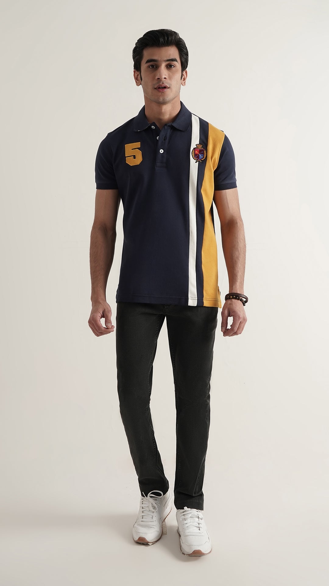 Markhor Navy Yellow and White Fashion Interlock Polo