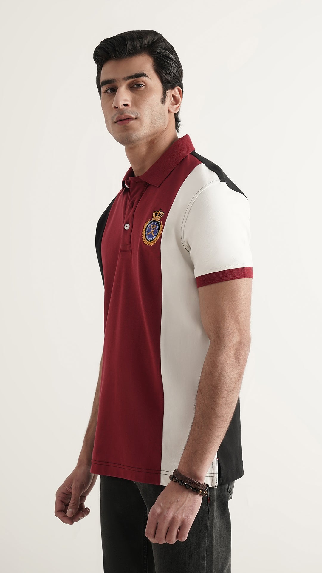 Markhor Dark Red, Black and White Fashion Interlock Polo
