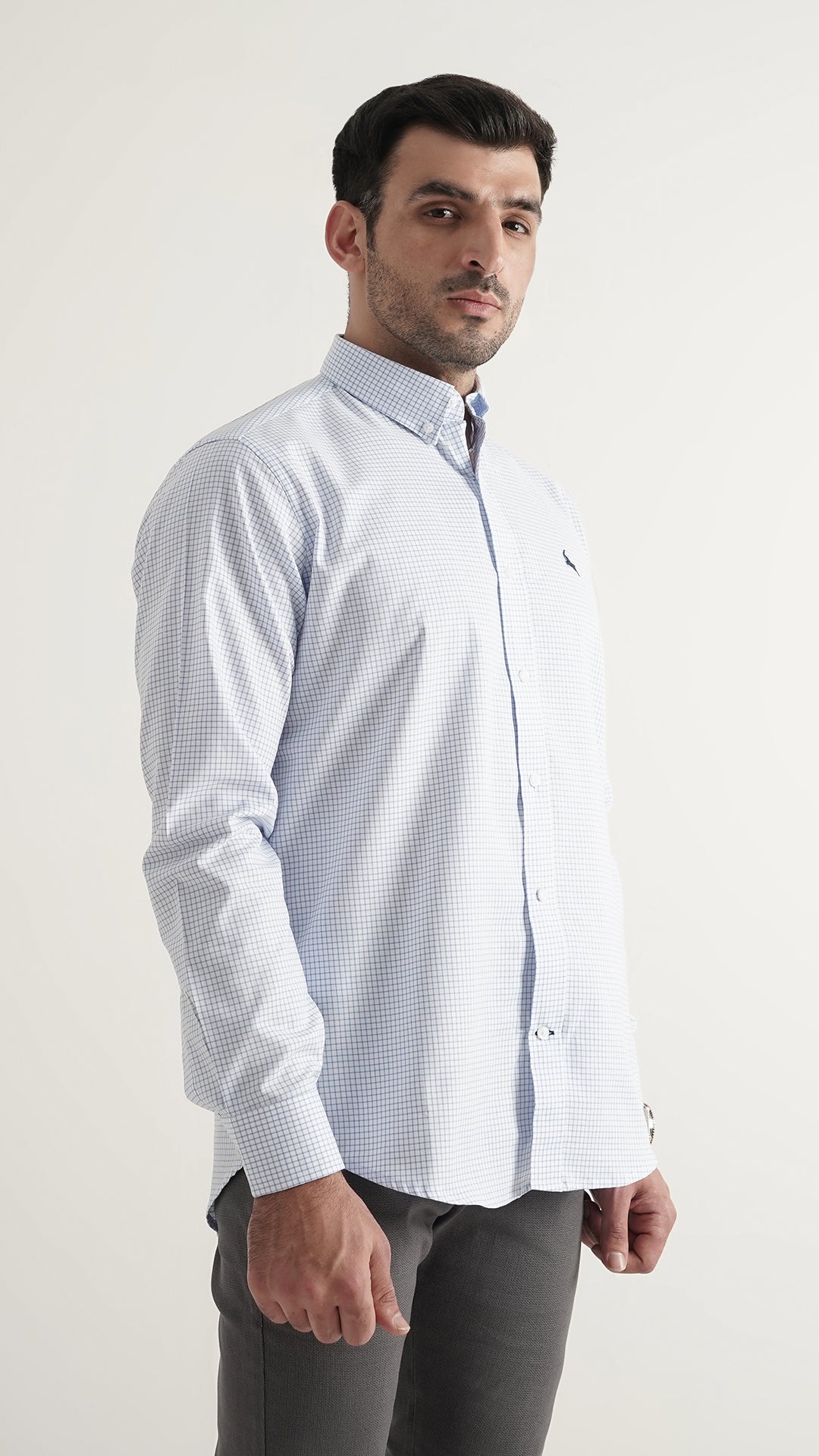 Markhor Sky Check Wash N Wear Signature Casual Shirt