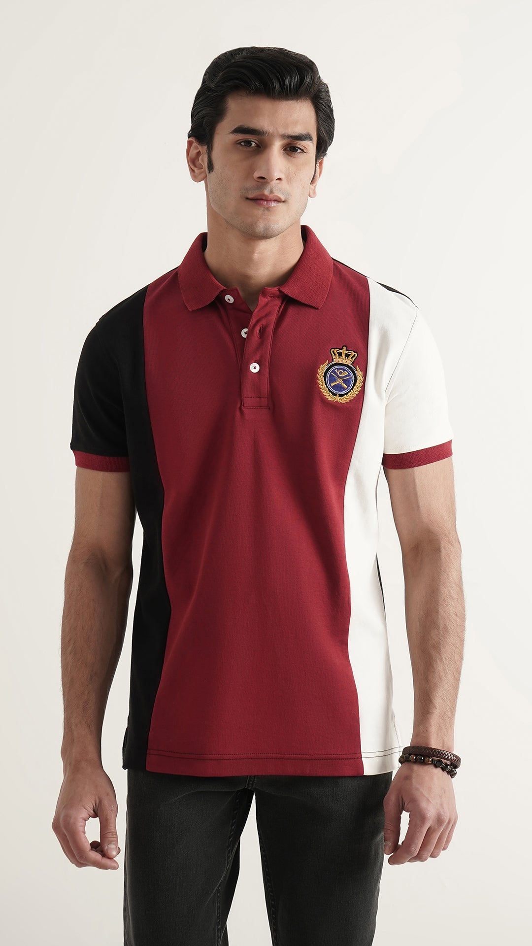 Markhor Dark Red, Black and White Fashion Interlock Polo