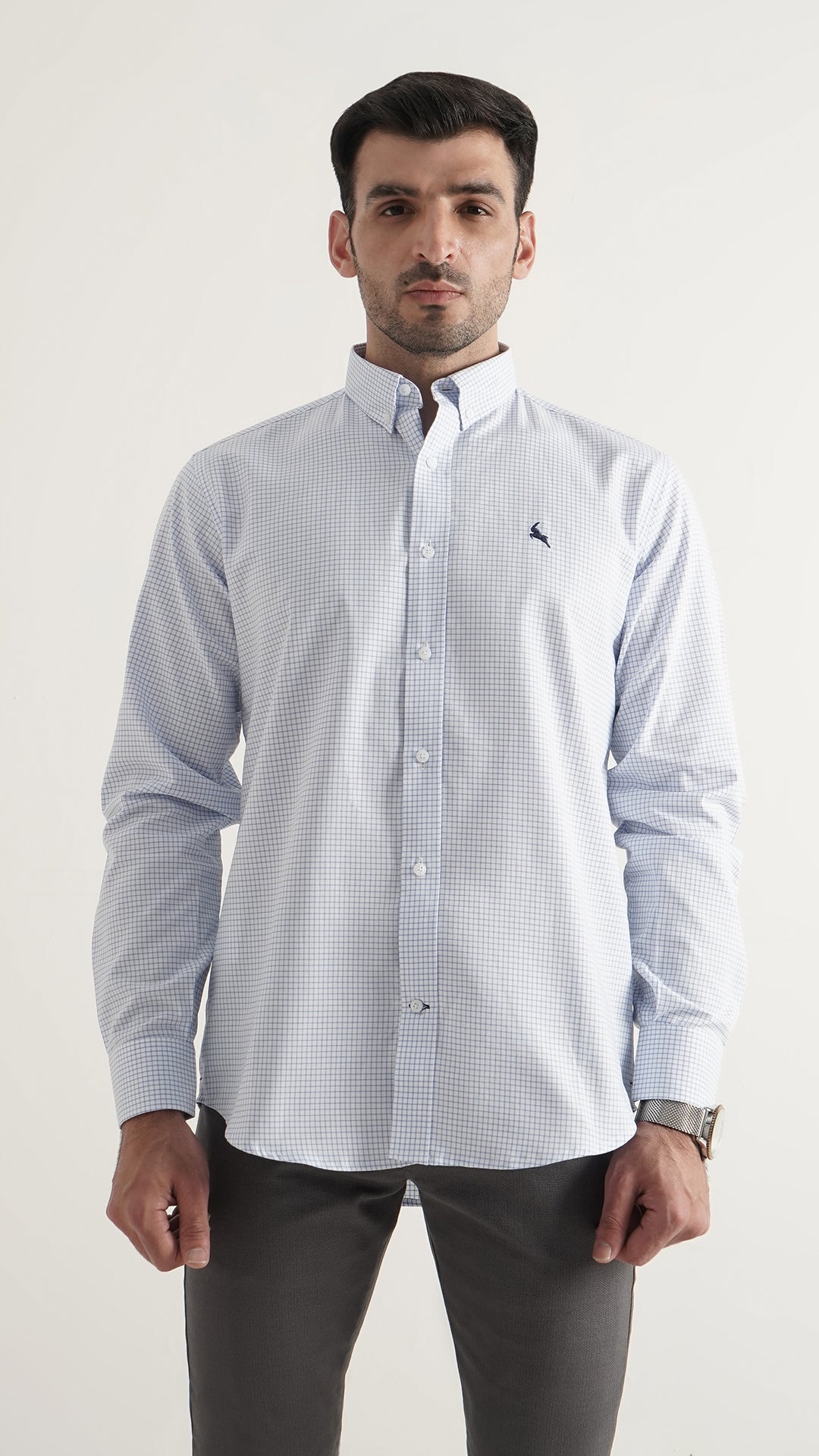 Markhor Sky Check Wash N Wear Signature Casual Shirt