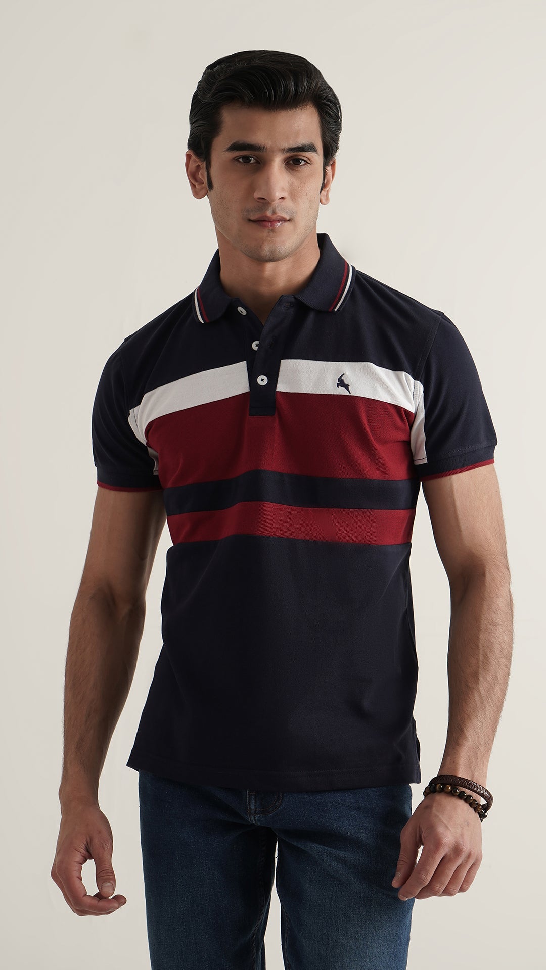Markhor White Navy Fashion Pique Polo