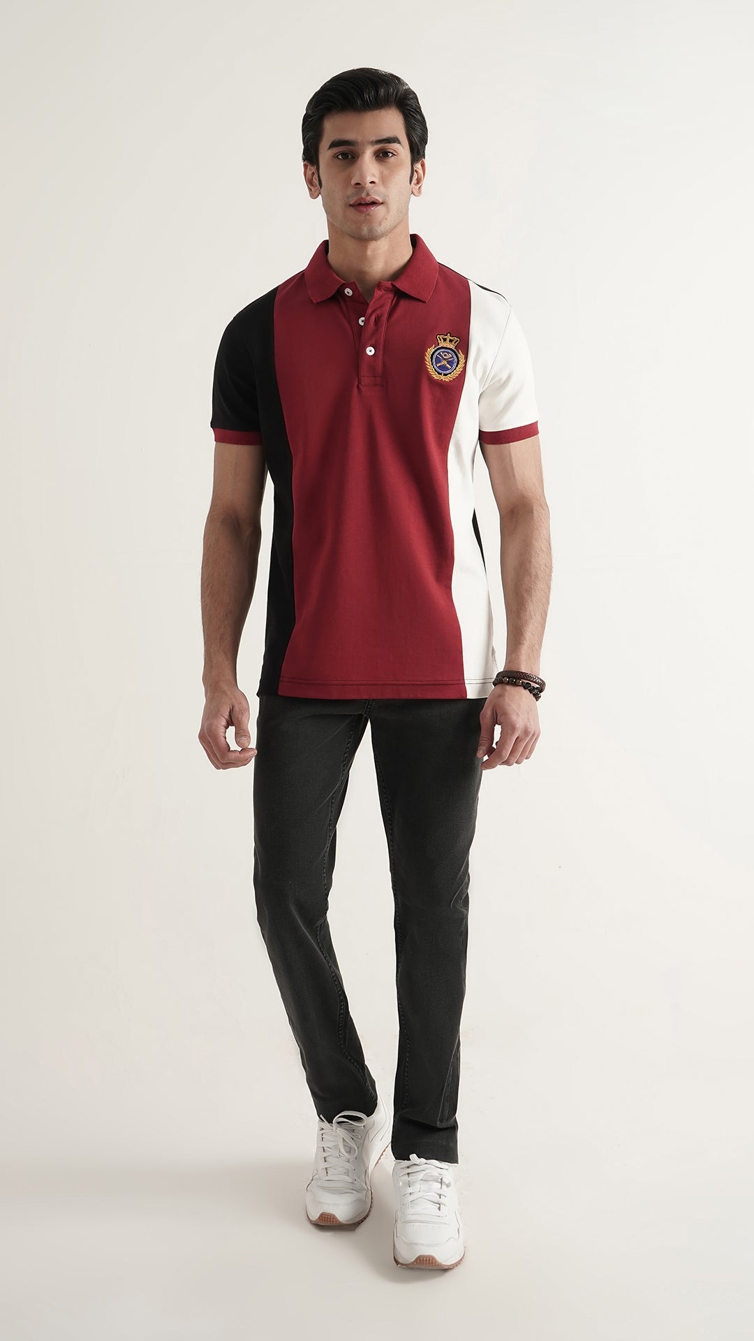 Markhor Dark Red, Black and White Fashion Interlock Polo