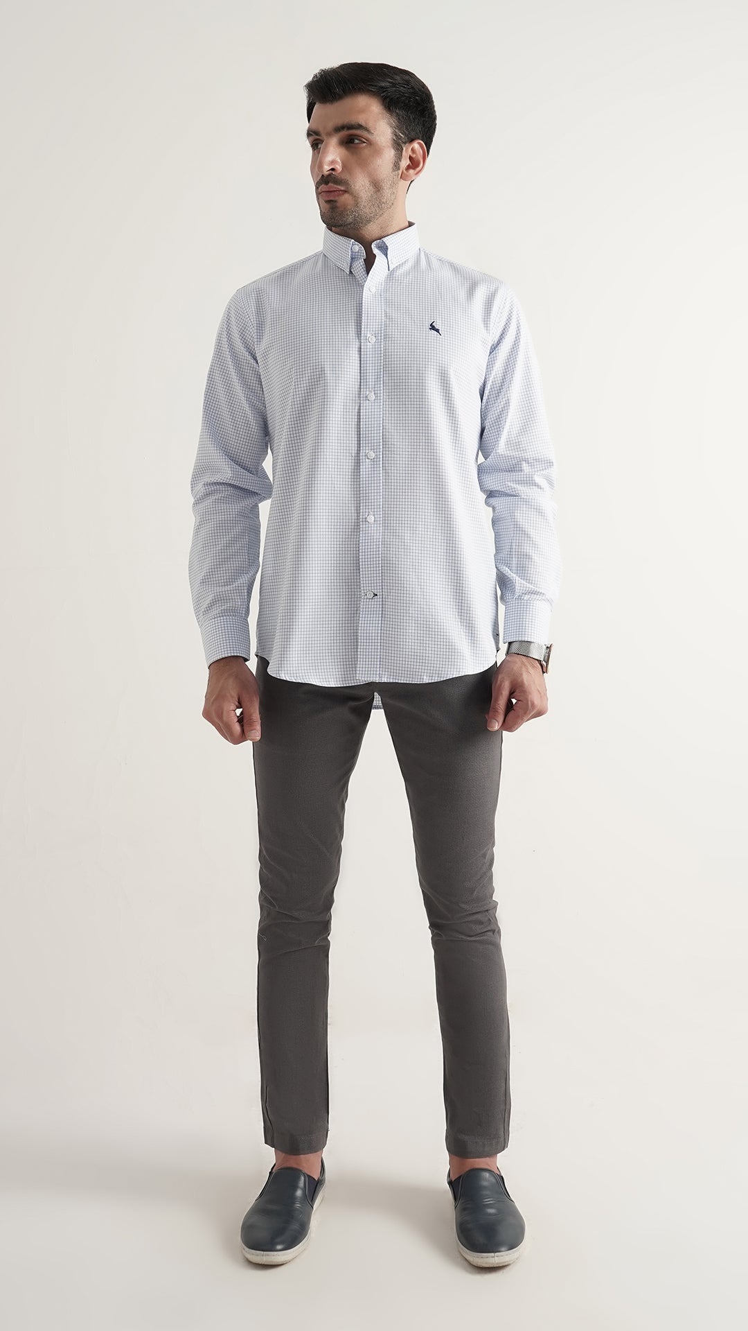 Markhor Sky Check Wash N Wear Signature Casual Shirt