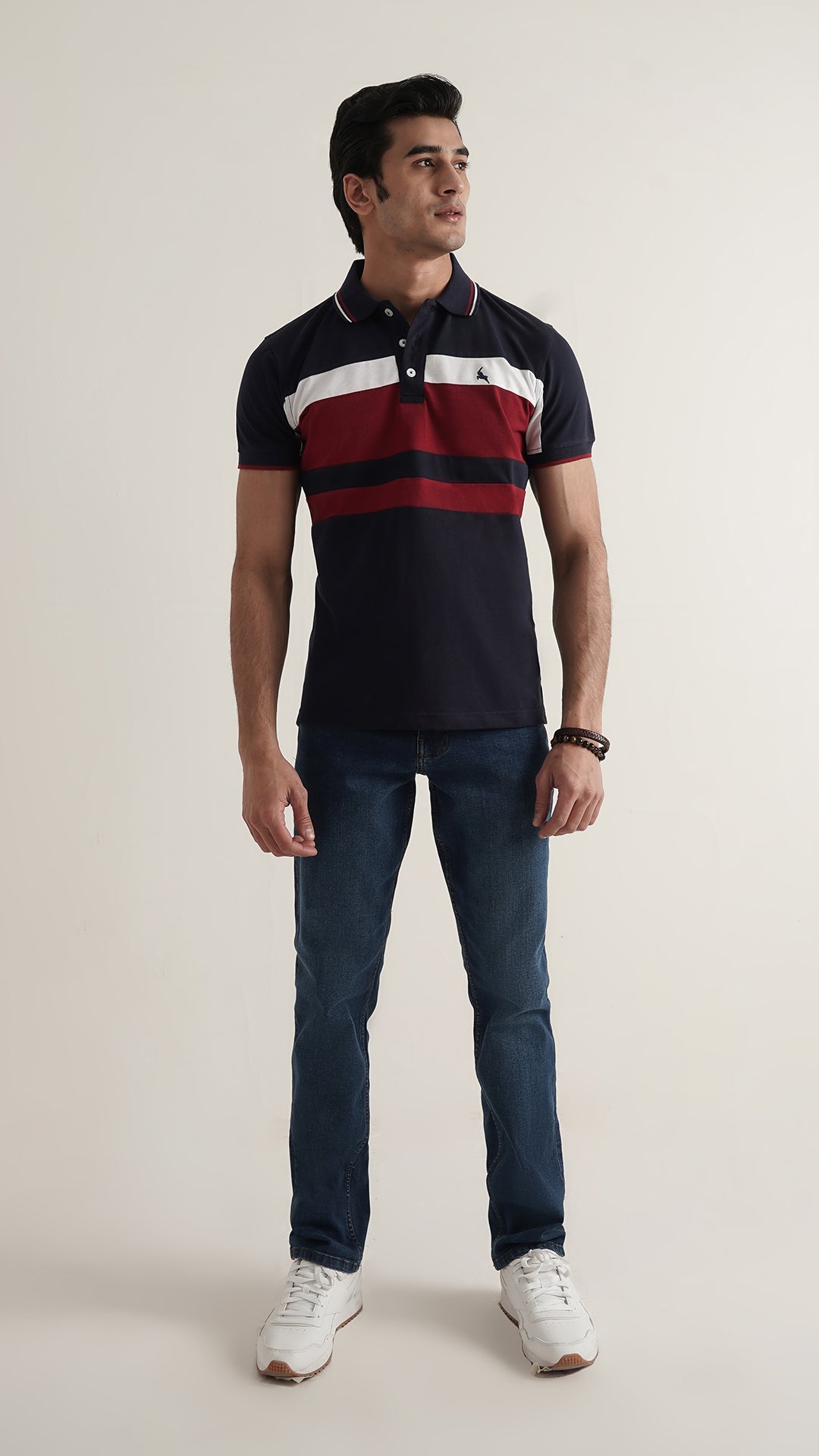 Markhor White Navy Fashion Pique Polo