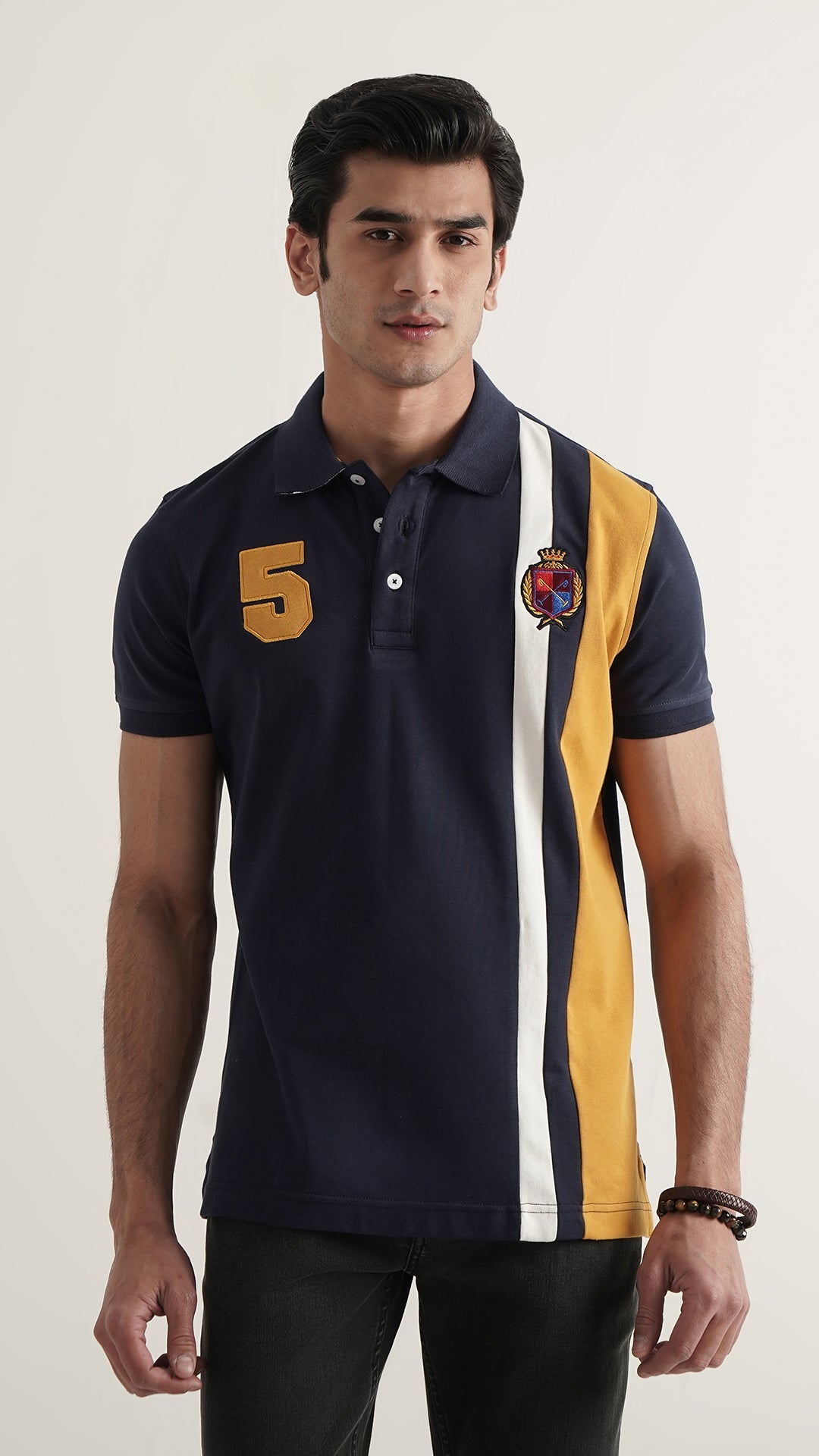 Markhor Navy Yellow and White Fashion Interlock Polo