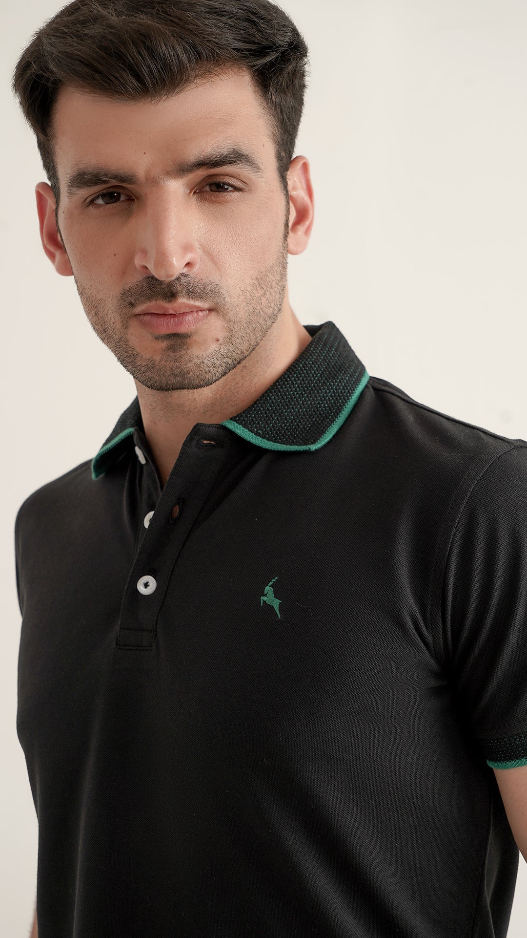 Markhor Black Plain Pique Polo Jacquard Collar