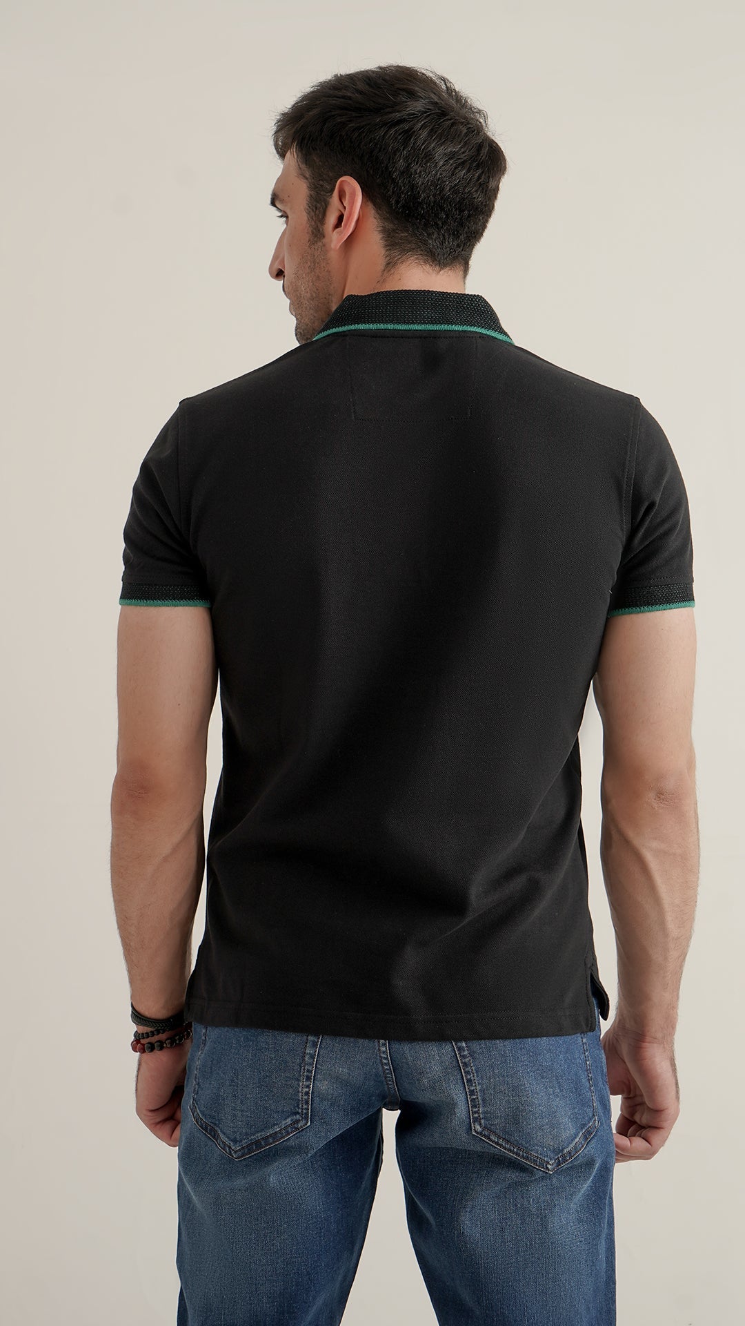 Markhor Black Plain Pique Polo Jacquard Collar