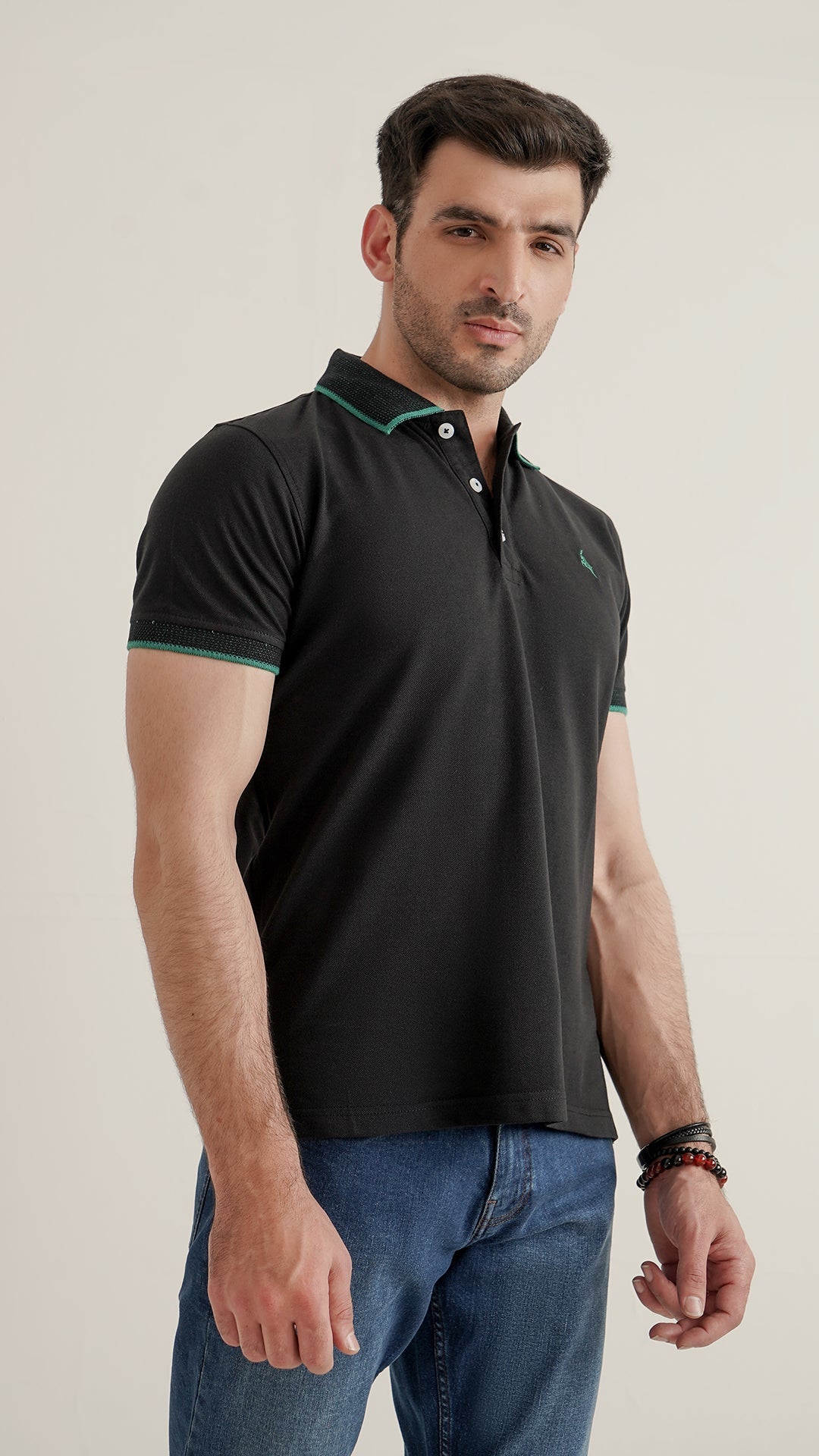 Markhor Black Plain Pique Polo Jacquard Collar