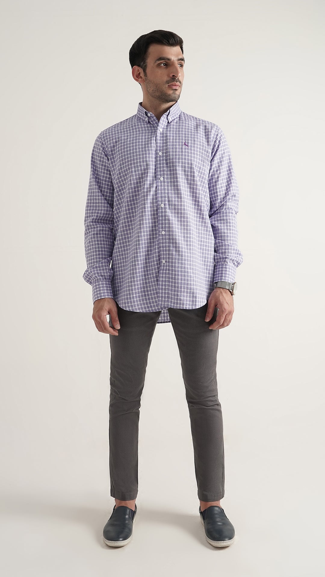 Markhor Purple Check Linen Signature Casual Shirt