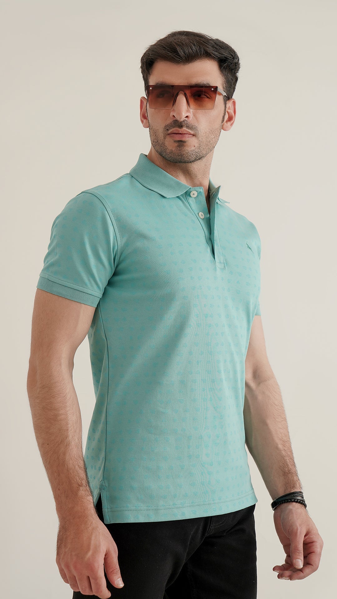 Markhor - Gold Series Dark Sea Green Print Interlock Polo