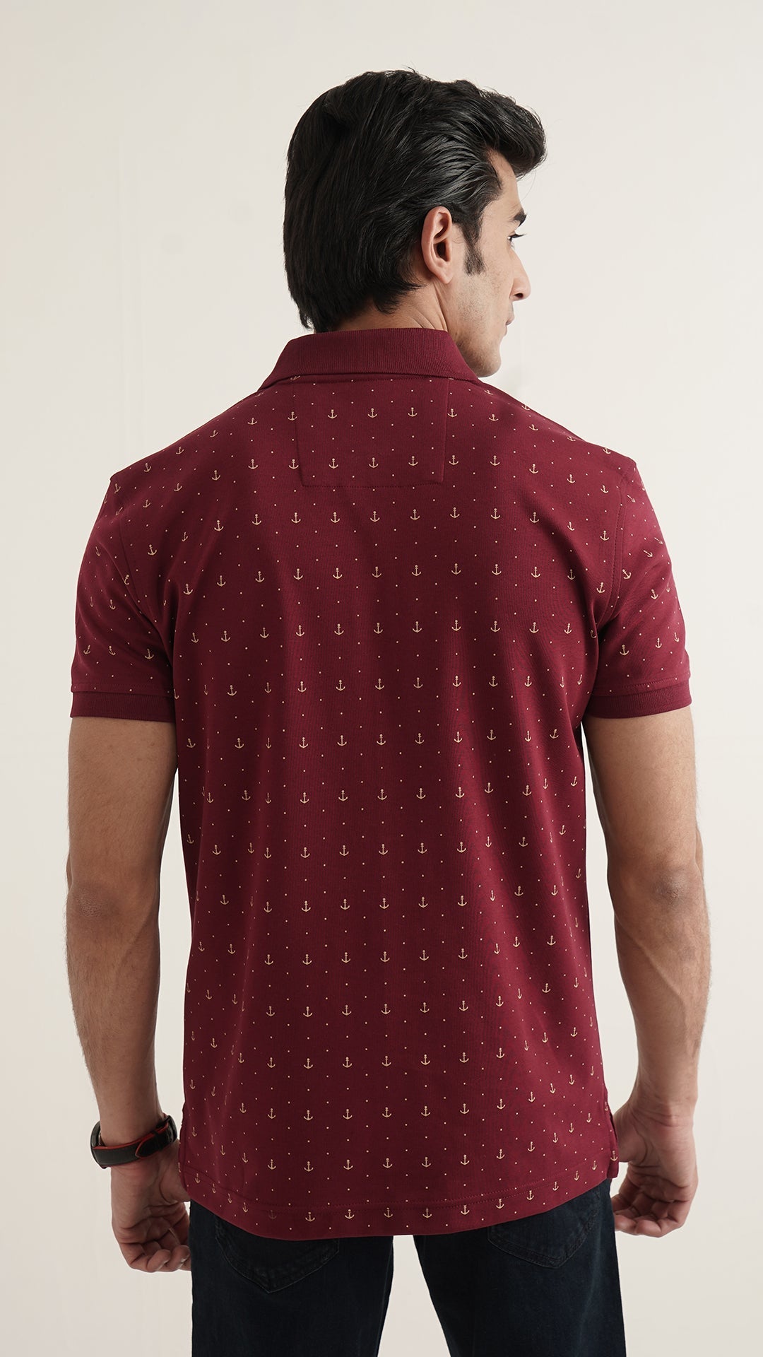 Markhor - Gold Series Maroon Print Interlock Polo