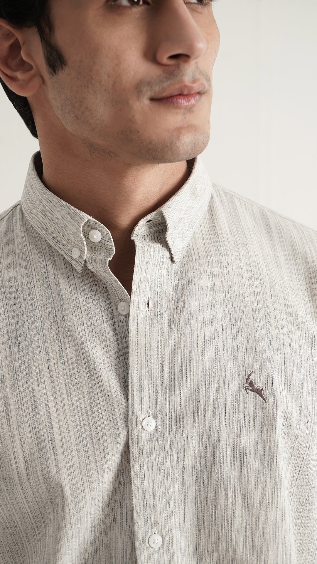 Markhor Off White Lining Wash N Wear Signature Casual Shirt
