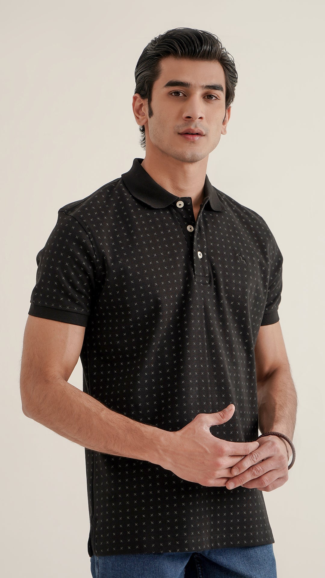 Markhor - Gold Series Black Print Interlock Polo