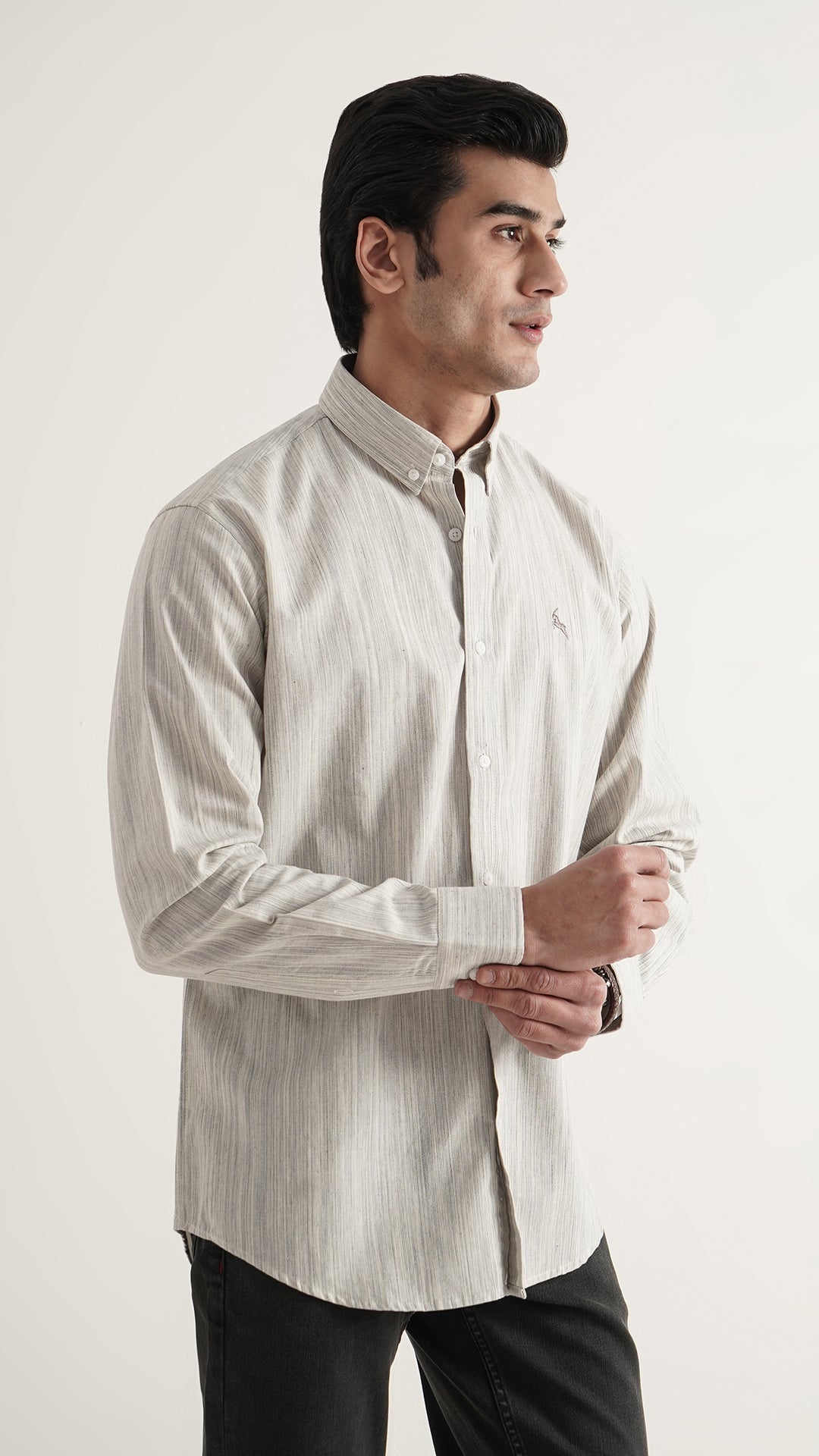 Markhor Off White Lining Wash N Wear Signature Casual Shirt